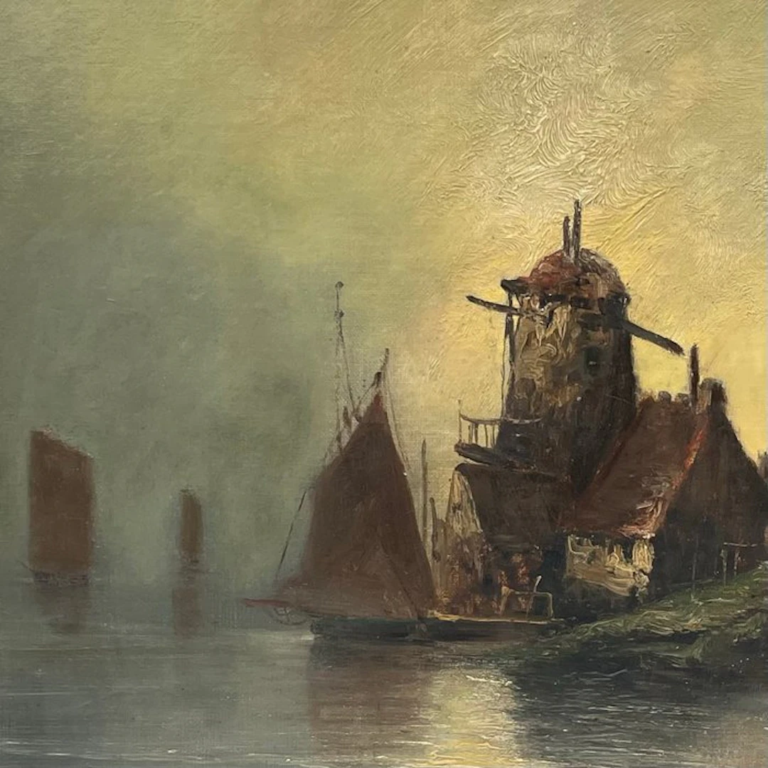 Albert Nollet (XIXe) - Paysage fluvial hollandais au...