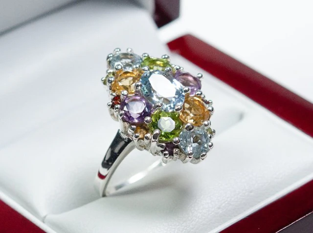 No reserve price - Ring - 925 Silver - various gemstones