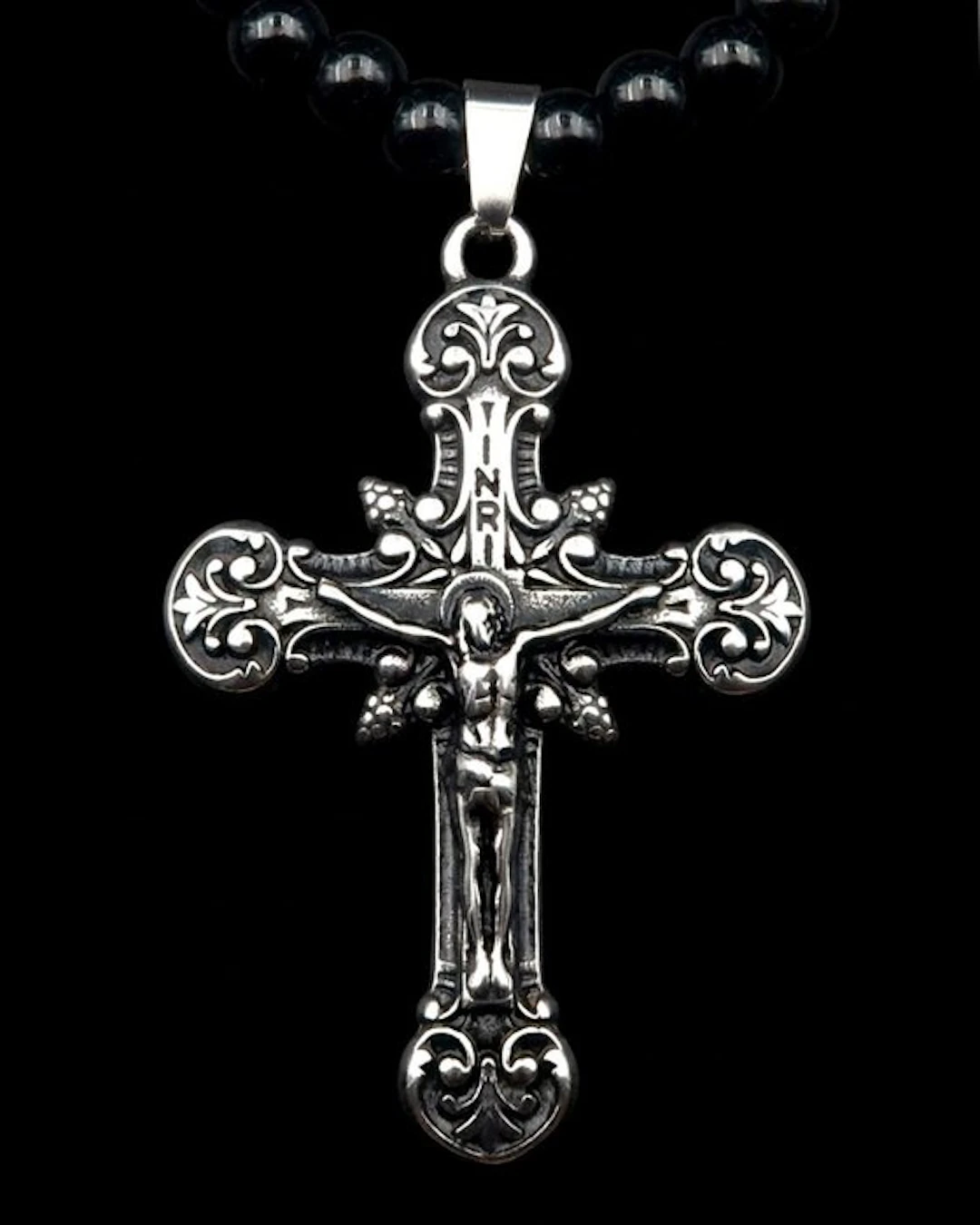 Obsidian - Baroque Christ's Cross Necklace - Strength of...