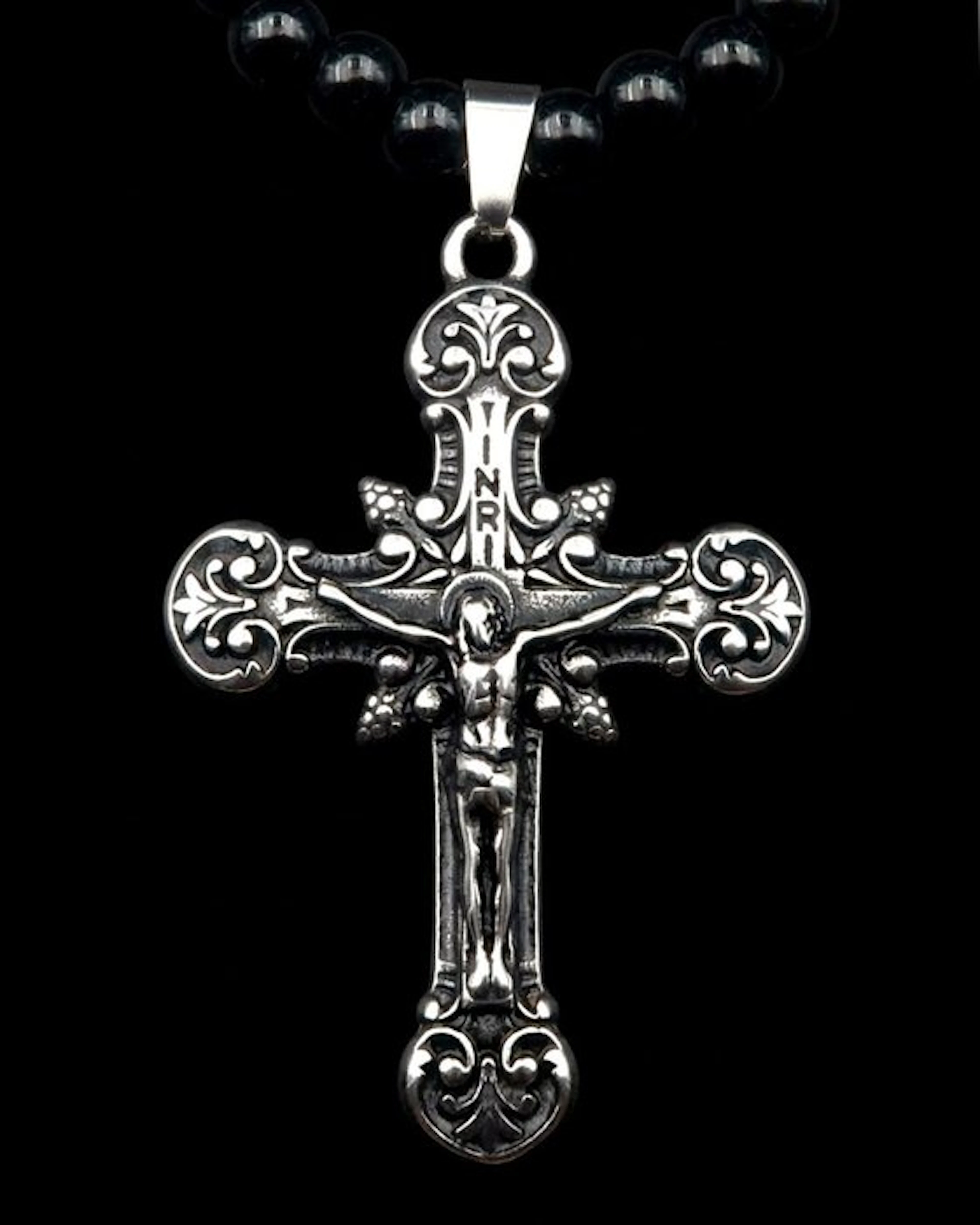 Obsidian - Baroque Christ's Cross Necklace - Strength of...