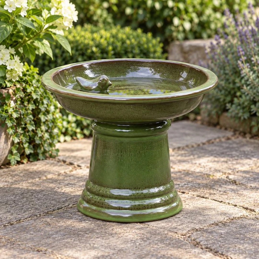 Birdbath - Terracotta - Glazed in deep green
