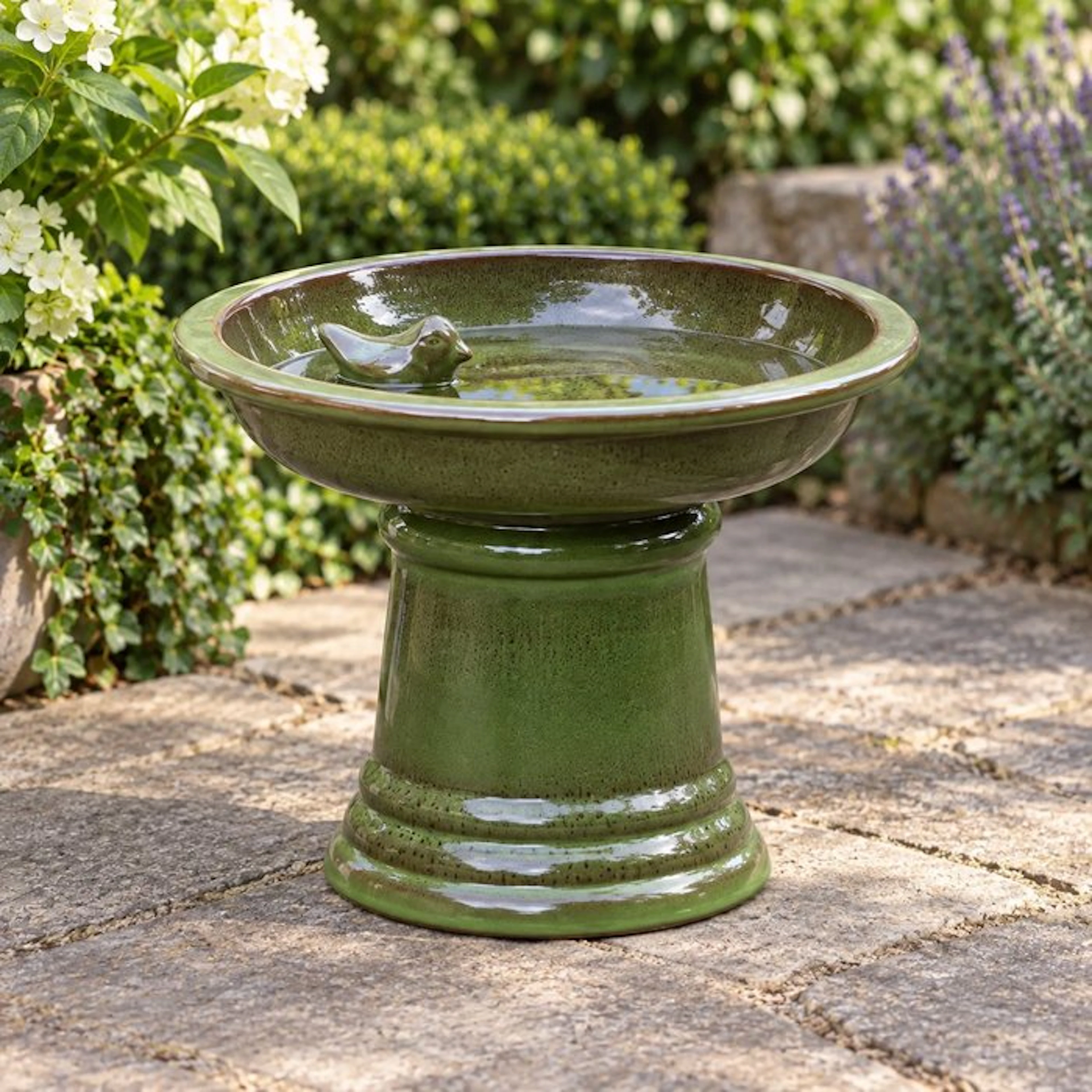 Birdbath - Terracotta - Glazed in deep green