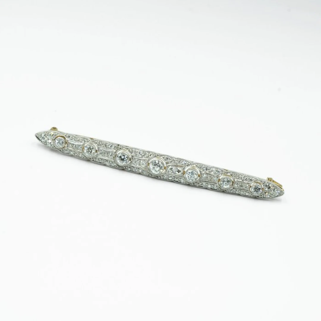 Brooch - 18 kt. Yellow gold, Platinum Diamond (Natural)