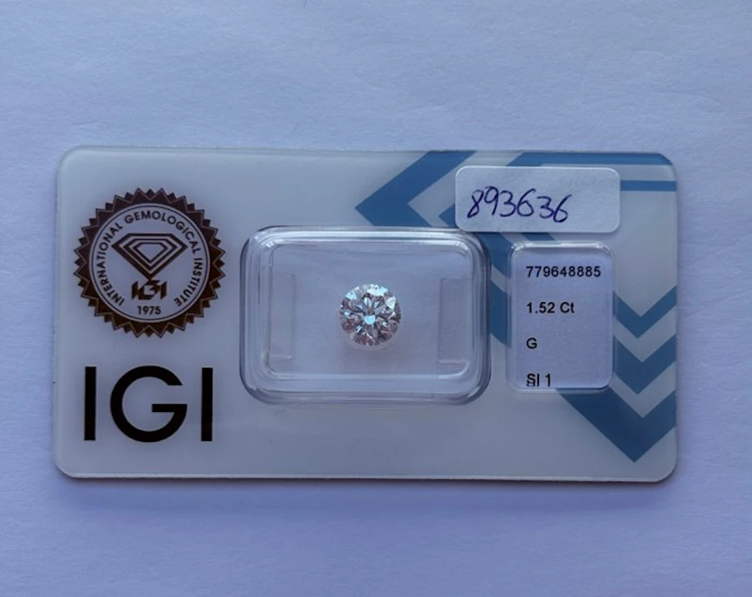 1 pcs Diamond (Natural) - 1.52 ct - Round - G - SI1...