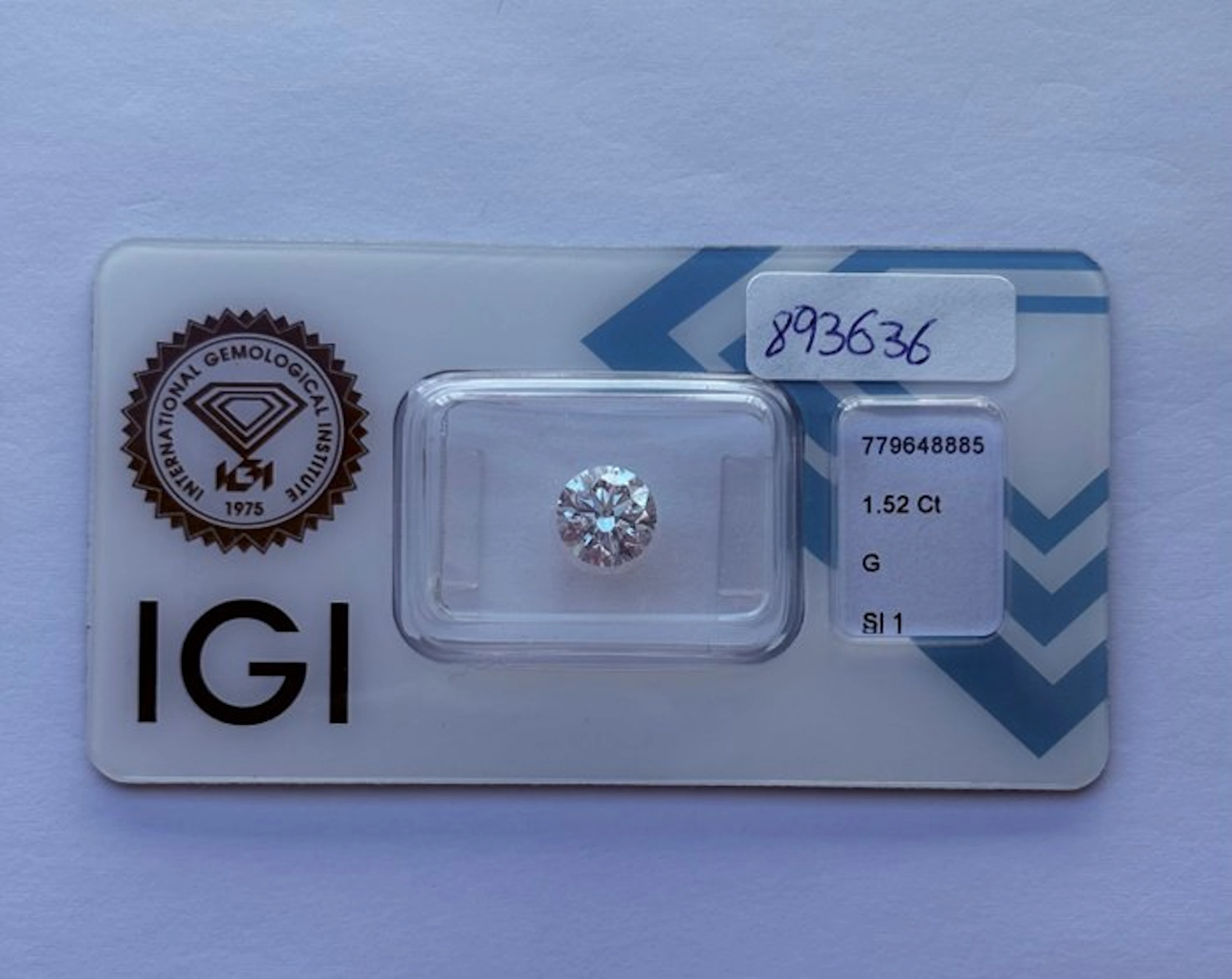 1 pcs Diamond (Natural) - 1.52 ct - Round - G - SI1...