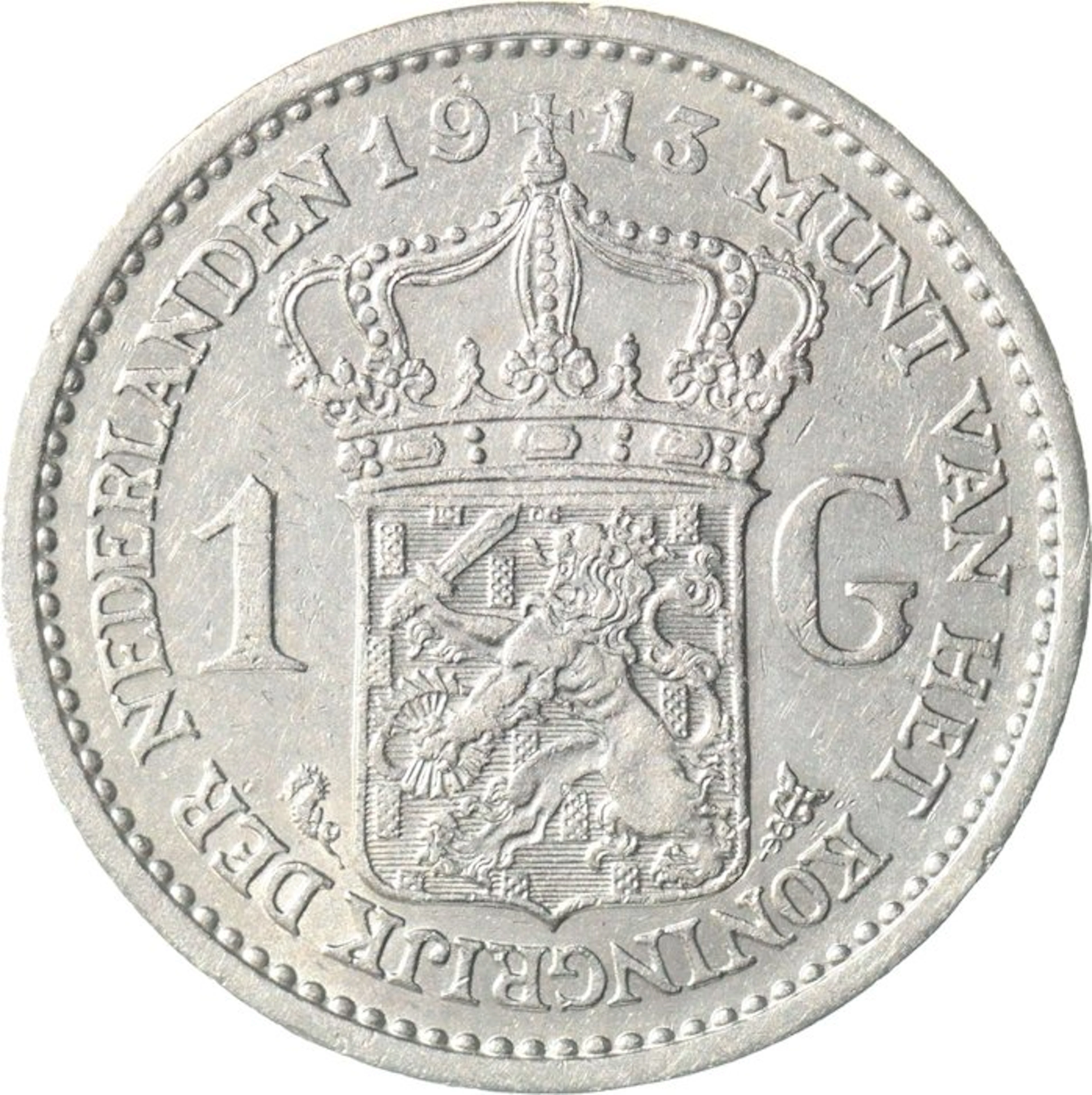 Netherlands. Wilhelmina. 1 Gulden 1913 (No reserve price)