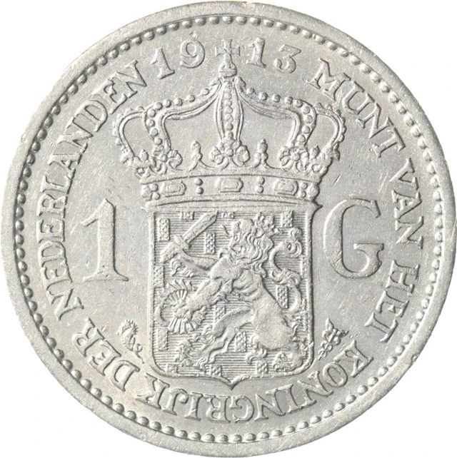 Netherlands. Wilhelmina. 1 Gulden 1913 (No reserve price)