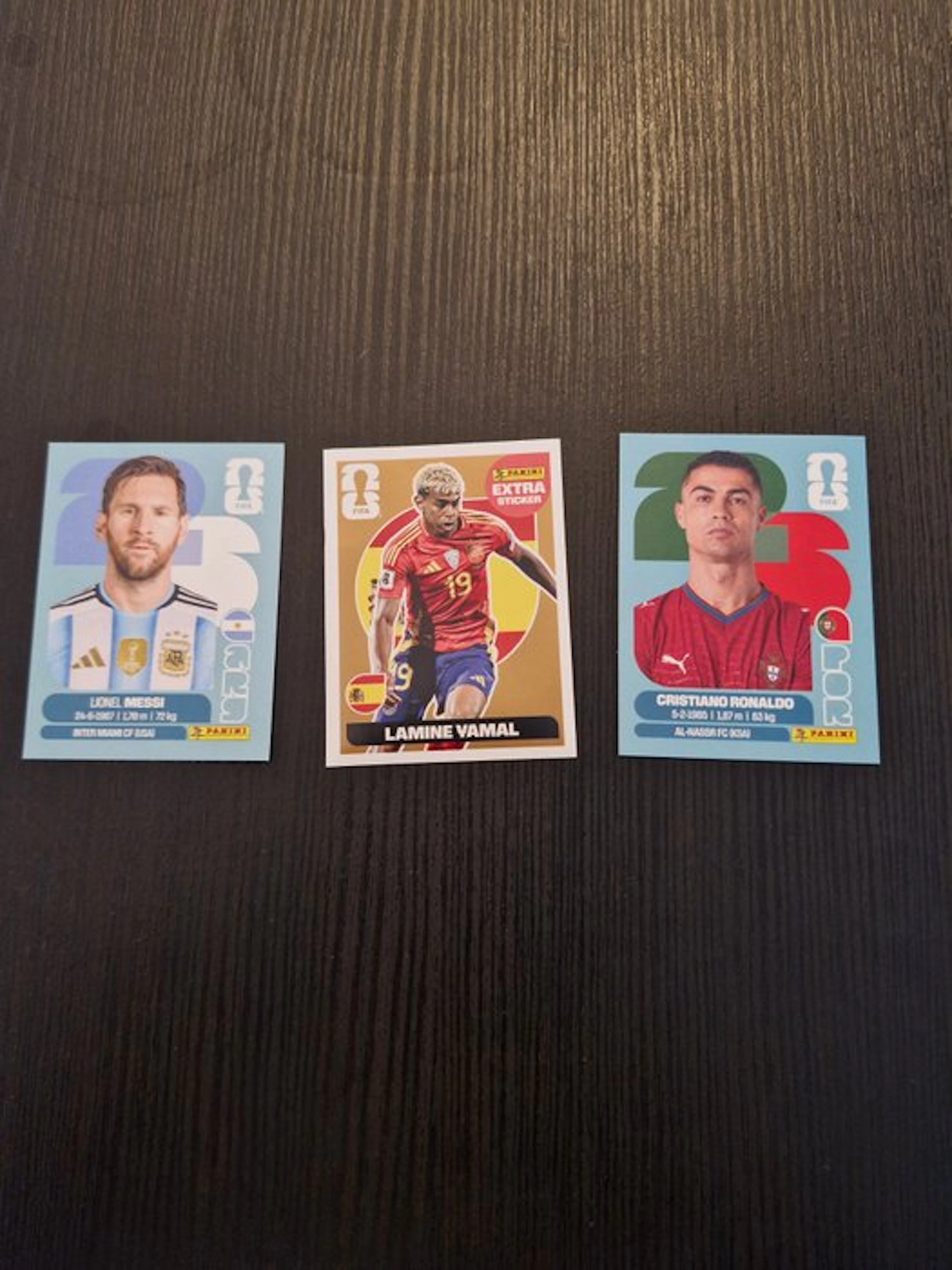 2026 Panini Lamine Yamal, Lionel Messi, Ronaldo - 3 Card - Excellent (EX)