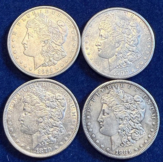 United States. 1 Dollar 1879-1881-S-1900-1921-D (4 coins)