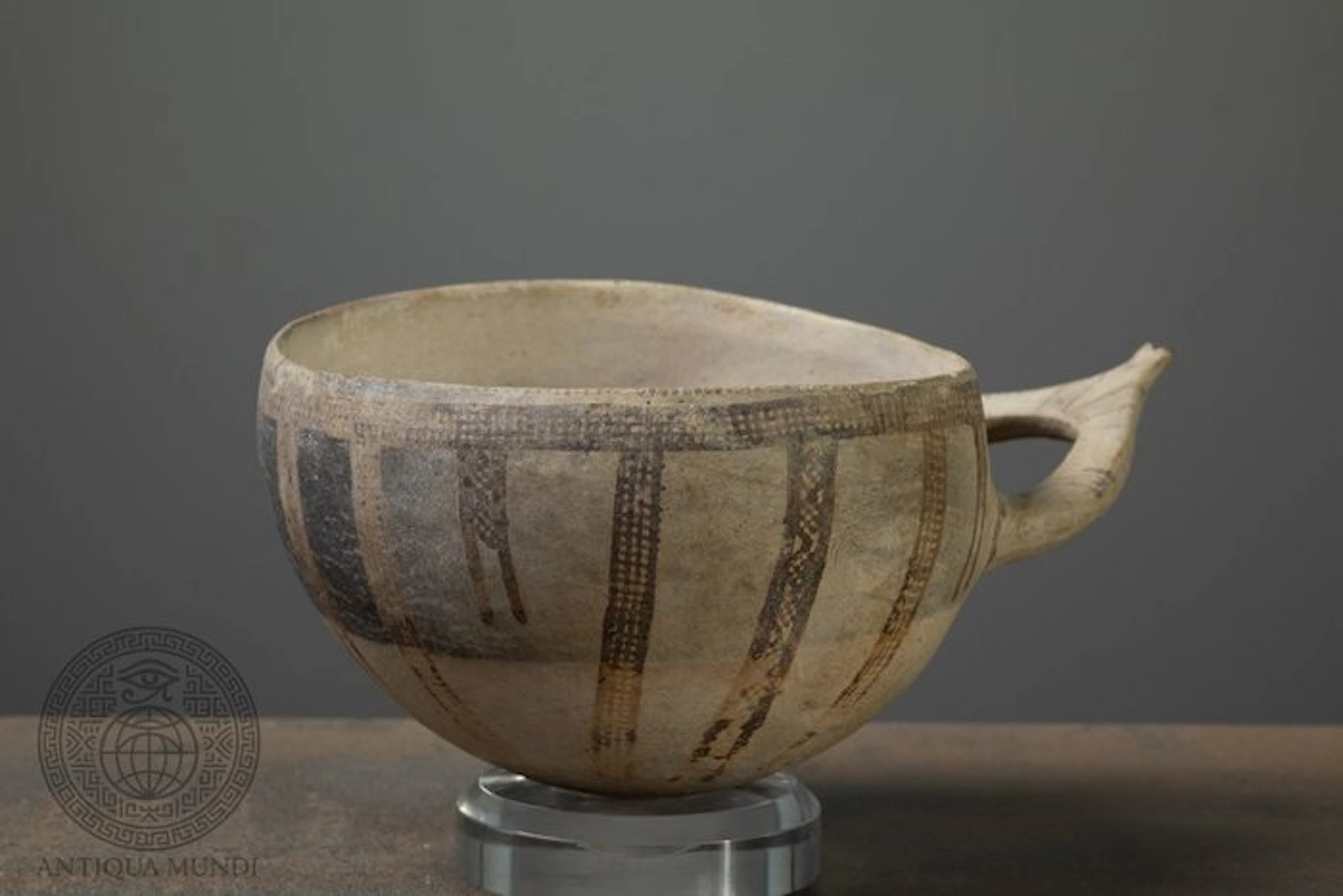 Cypriotic Terracotta White Painted "Wishbone Handle" Bowl (Milk Bowl) - 11.5 cm