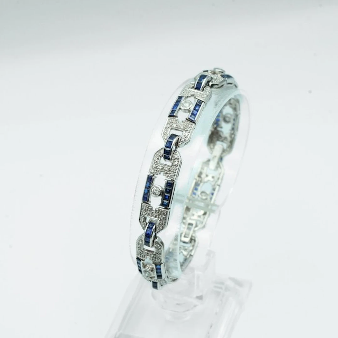Bracelet - 18 kt. White gold Diamond (Natural) - Sapphire
