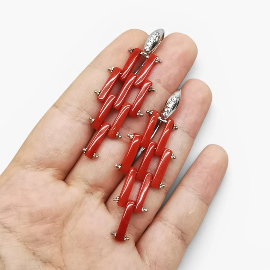Blood Coral - Silver - Earrings - handmade