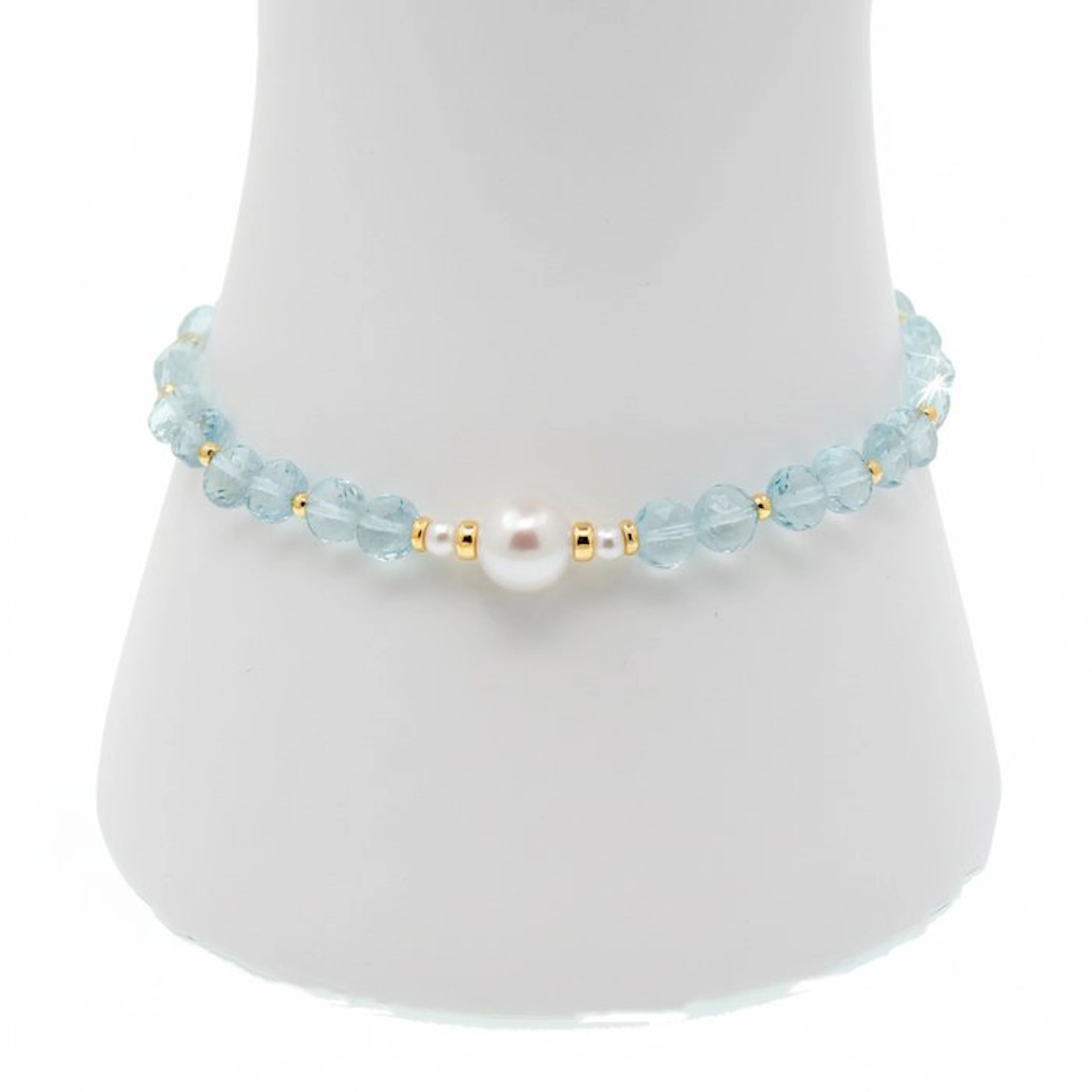 No reserve price - Bracelet - 18 kt. Yellow gold Pearl - Aquamarine