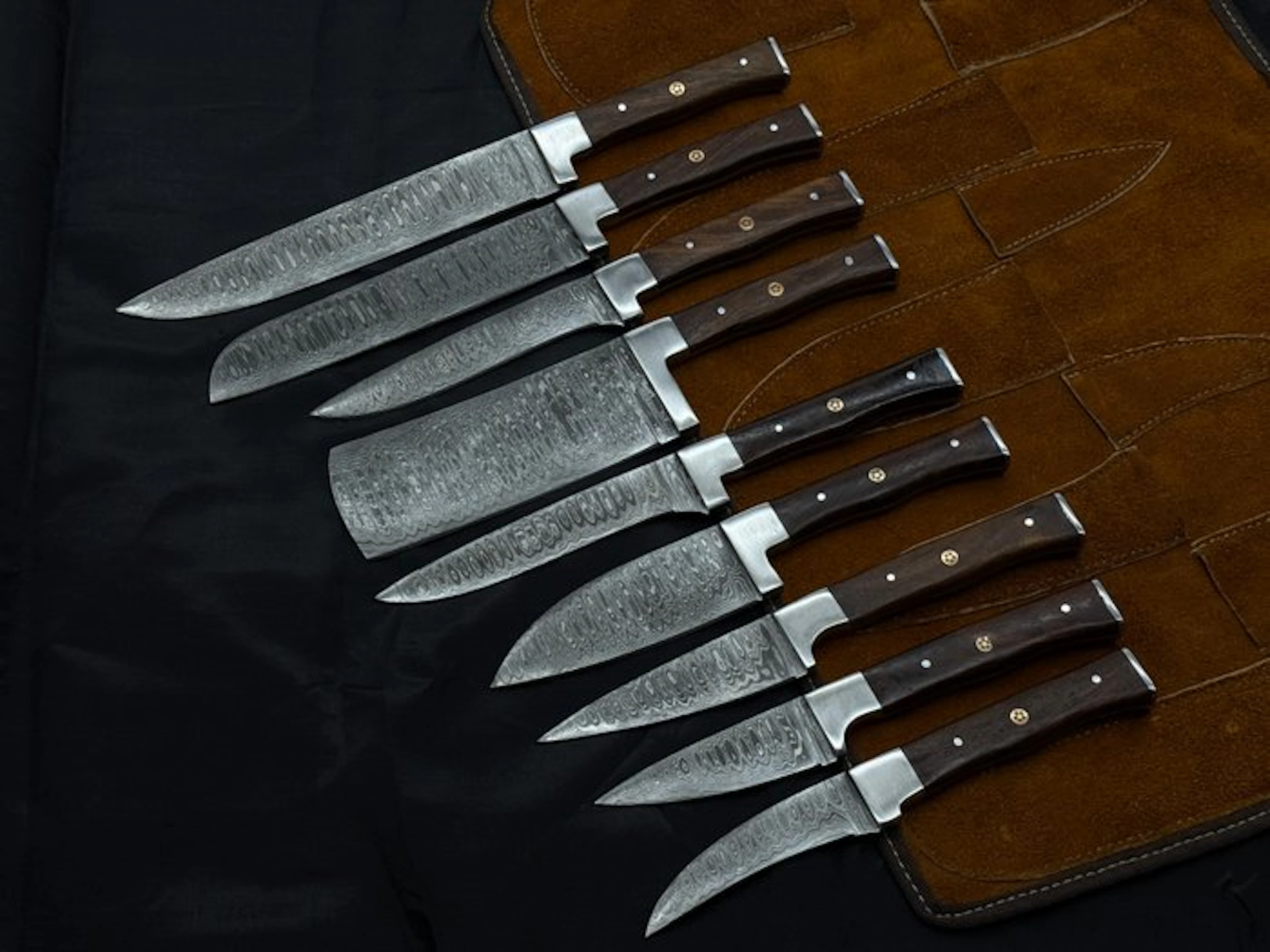 Japanese Style Kitchen Knife SET With Leather BAG...
