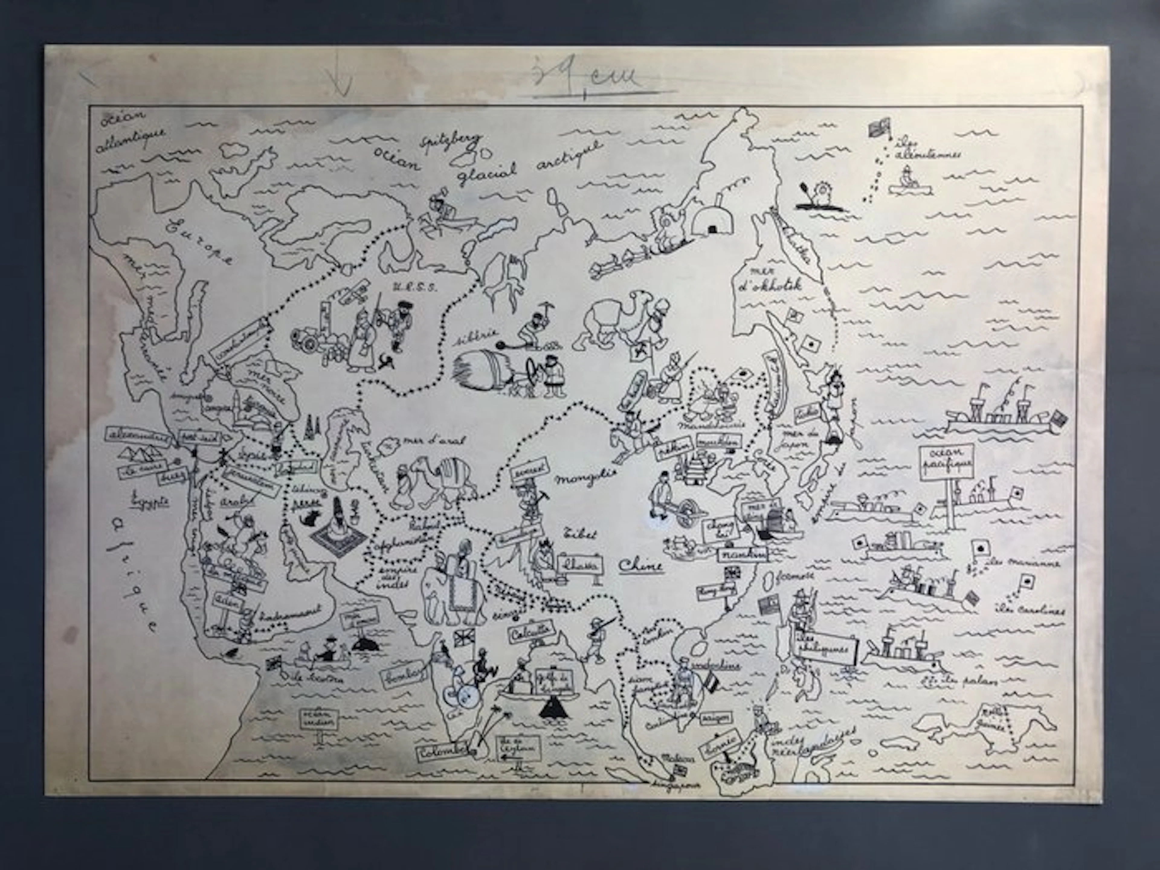 Hergé - Sérigraphie Carte du Monde