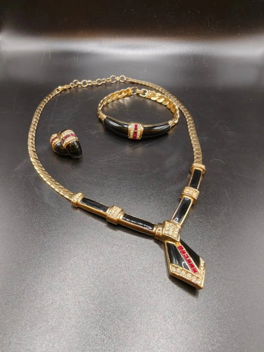 Grosse - Zircon - Gold-plated, Enamel - 3 piece jewellery set