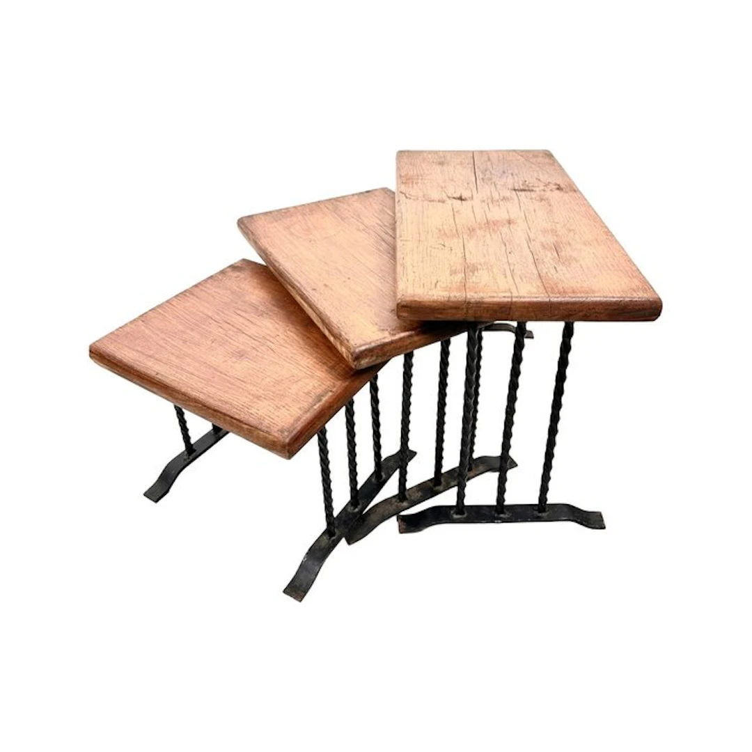 Nesting tables (3) - Wrought Iron and Wood Nesting Tables - Wood, Iron