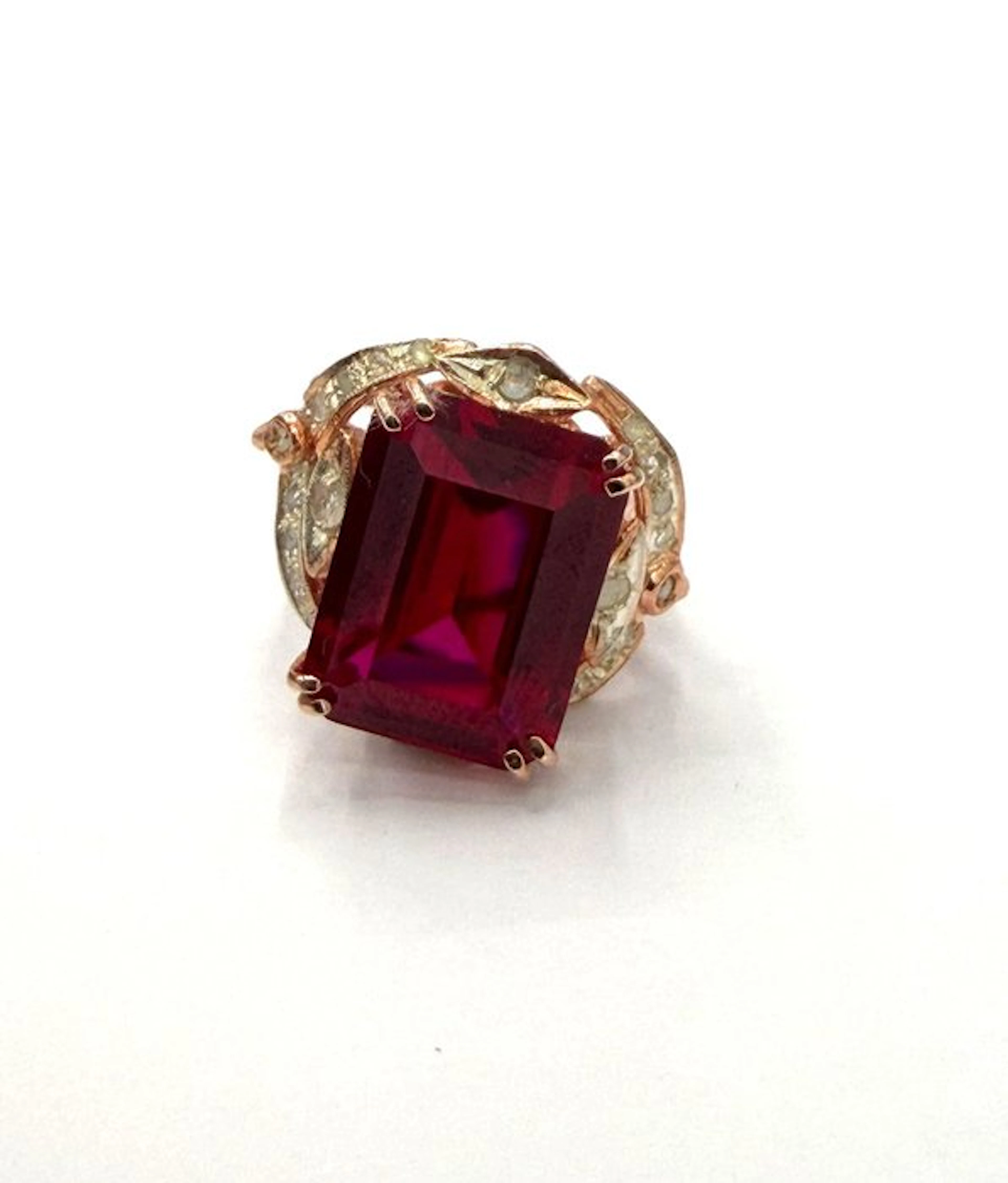 No reserve price - Ring - 9 kt. Rose gold, Silver Spinel - Diamond