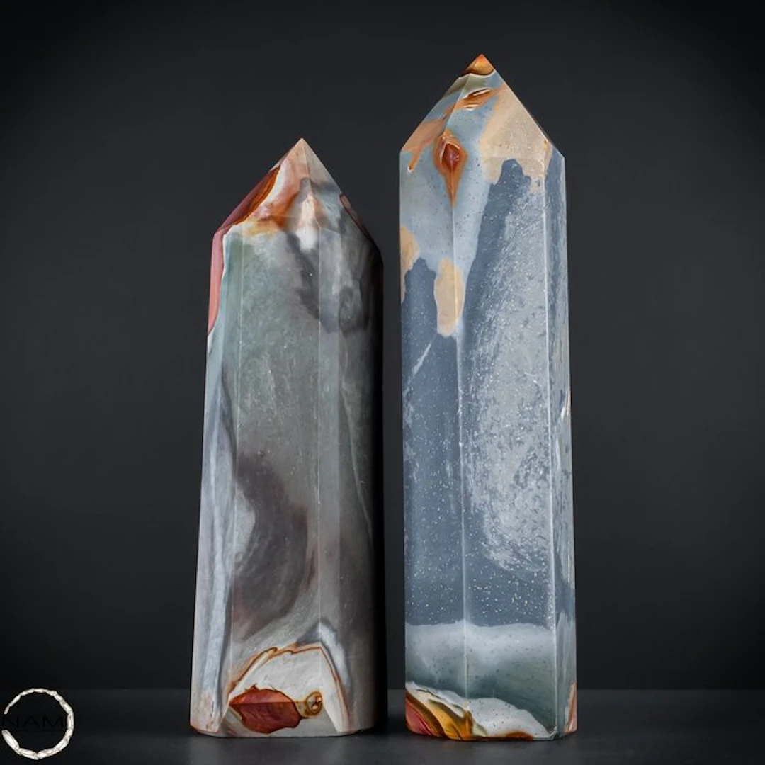 Polychrome Jasper Obelisk Set – two monumental...