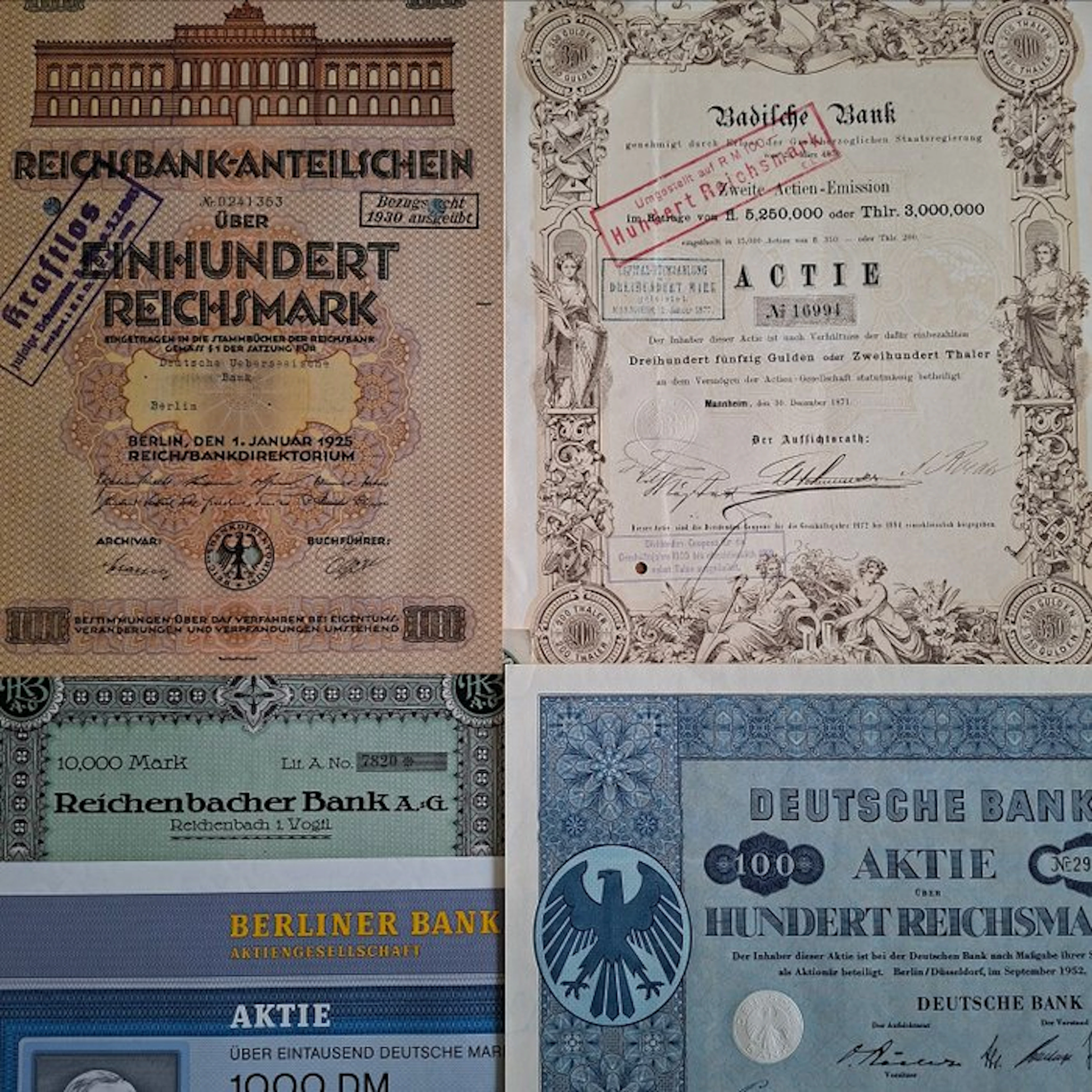 Document - 16 historische Duitse bankaandelen en obligaties