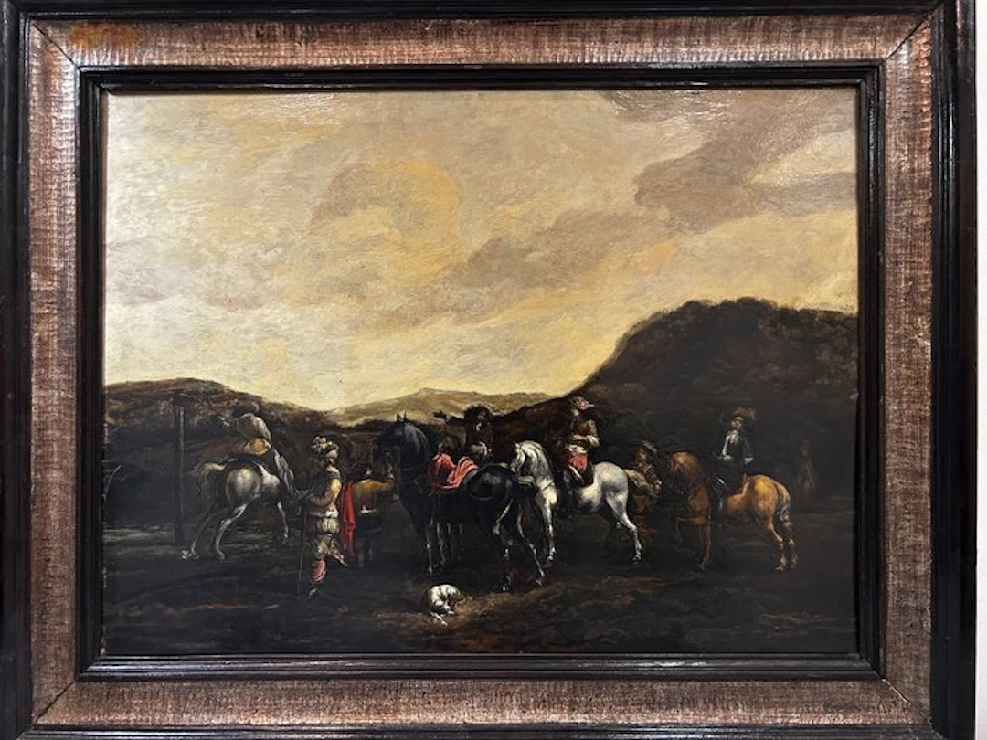 Philips Wouwerman (1619-1668), Circle of - Escena de caballos con personajes