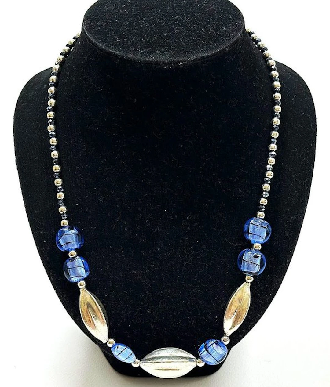 Vintage Necklace in Murano Glass – Blue and 925 Silver...
