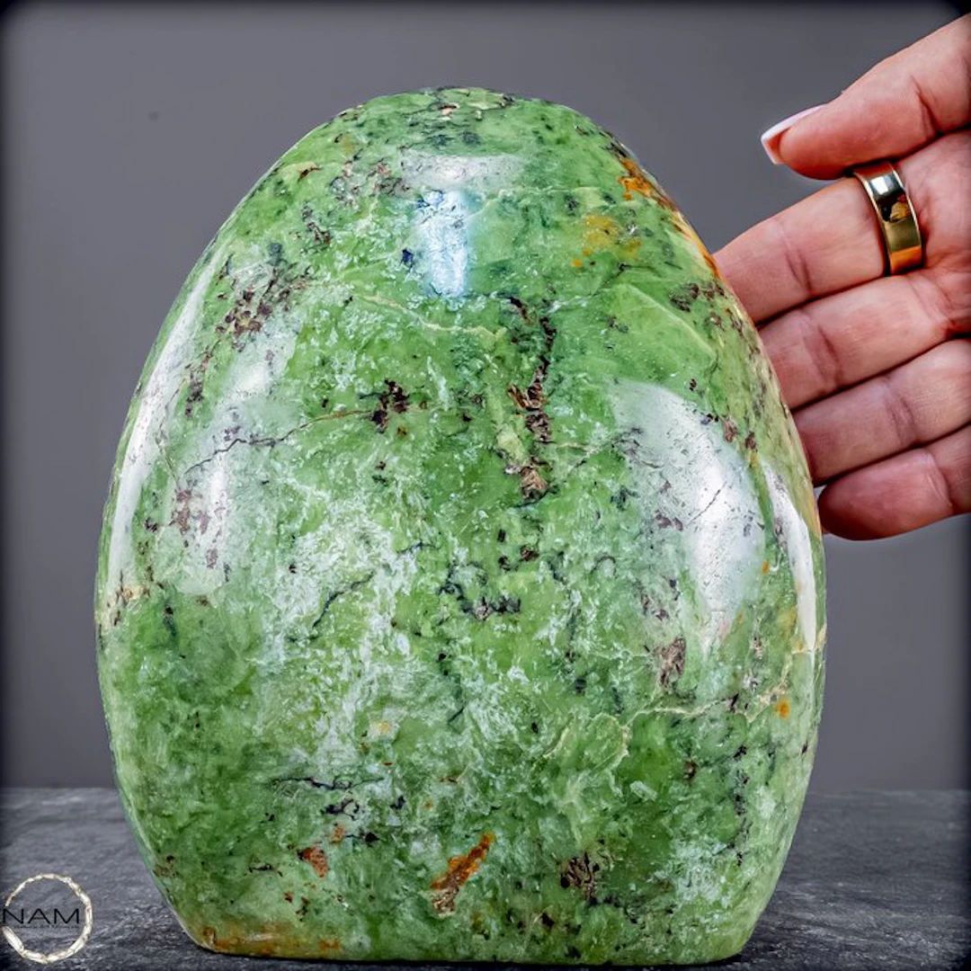 Natural chrysoprase freeform in exceptional color quality- 2000.34 g