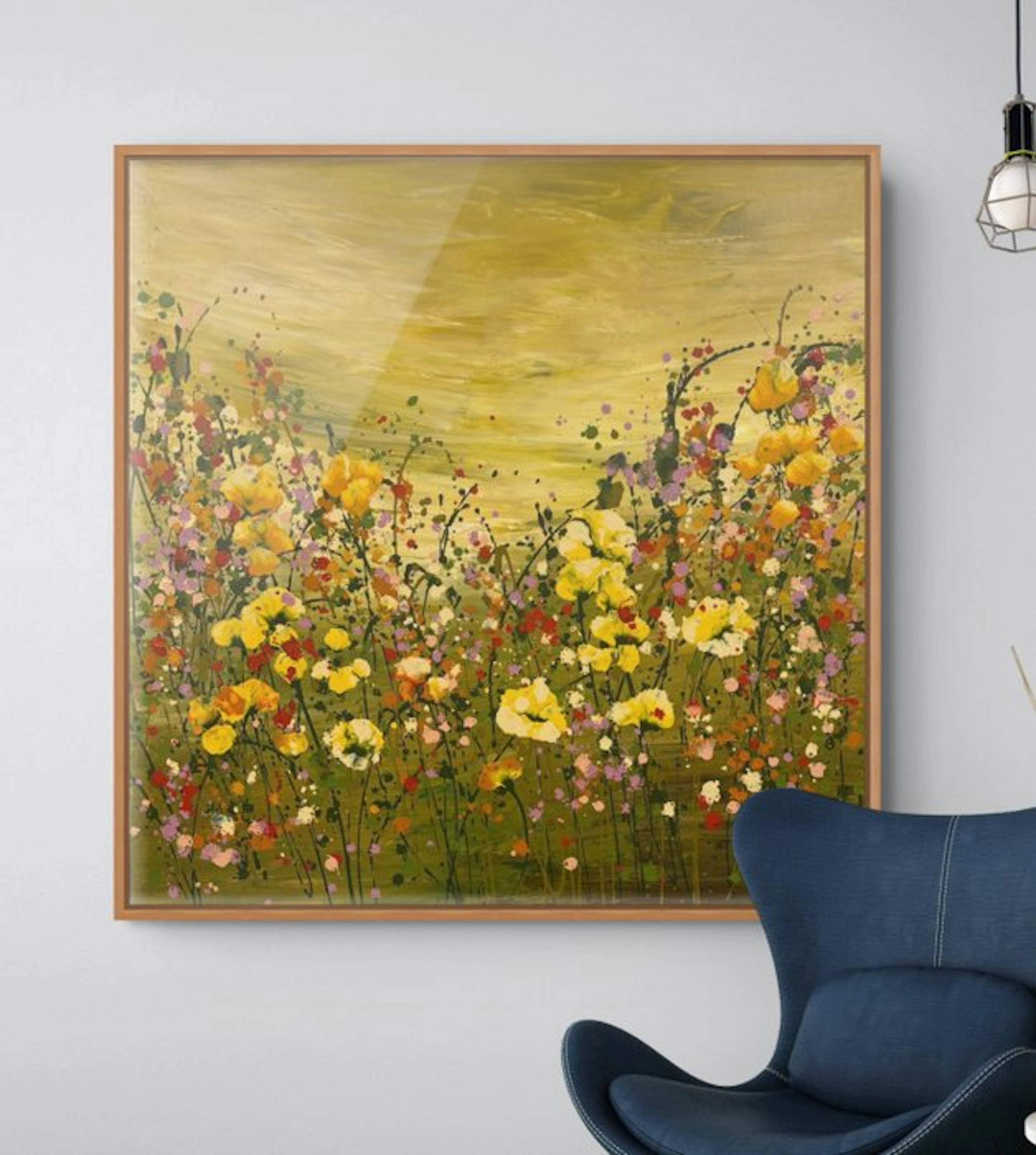 Irina Morisch - Summer breeze- abstract floral square artwork on linen-