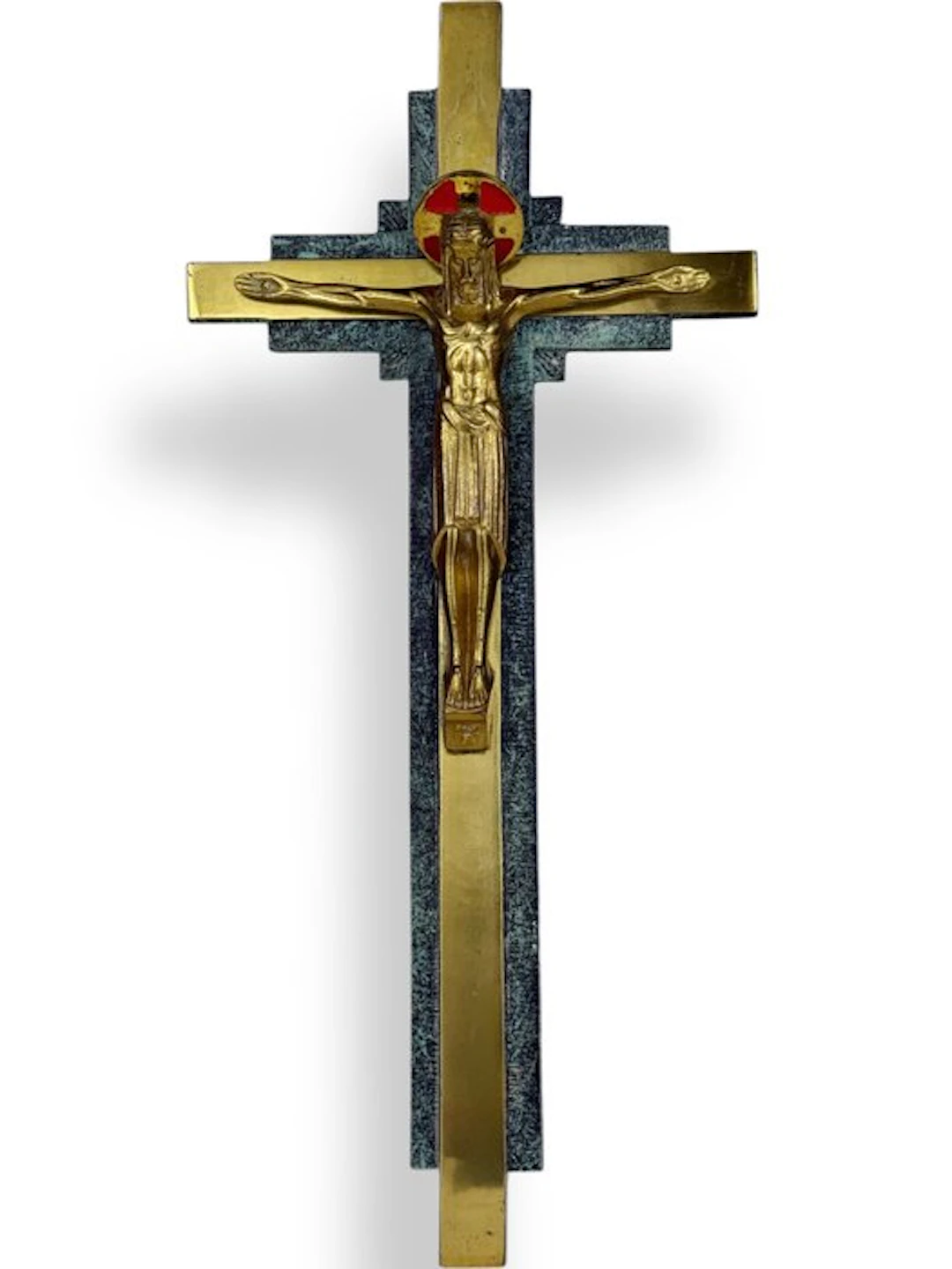 Crucifix - Two-tone brass. - 1930-1940 - Art Deco style - 31 cm