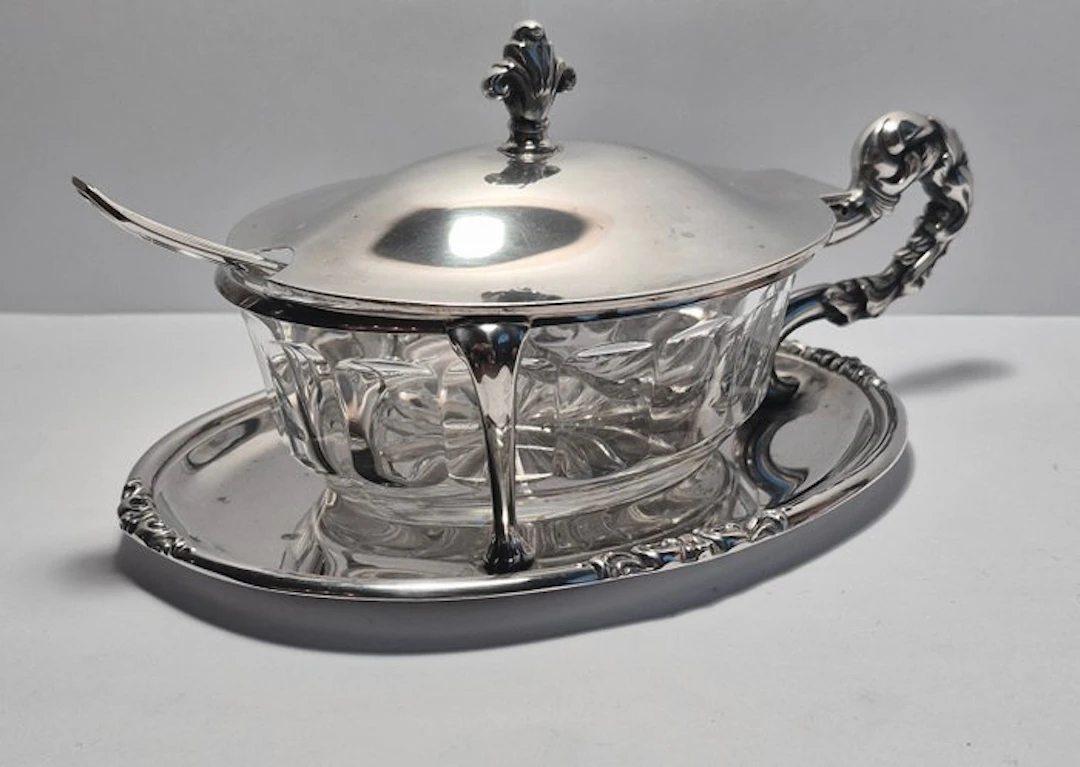 Formaggiera / Parmigianiera Ovale in Argento 800 e Cristallo - Bellotto