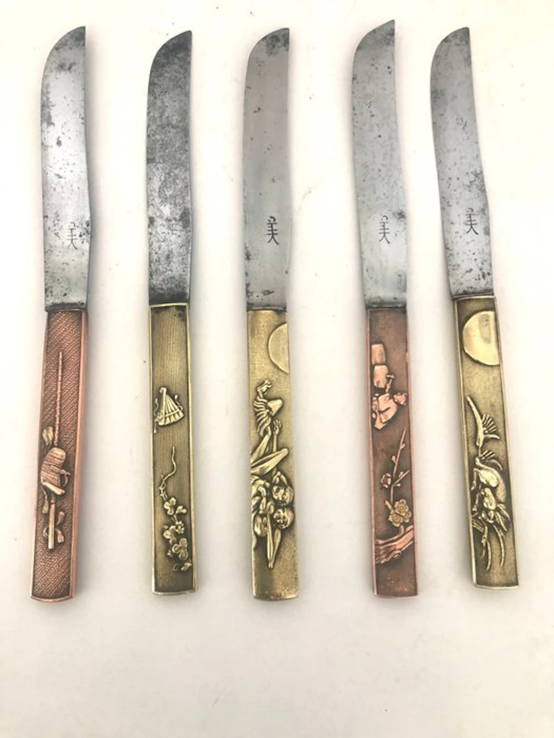 A. Dekker - Fruit knife (5) - Steel, Brass, Copper