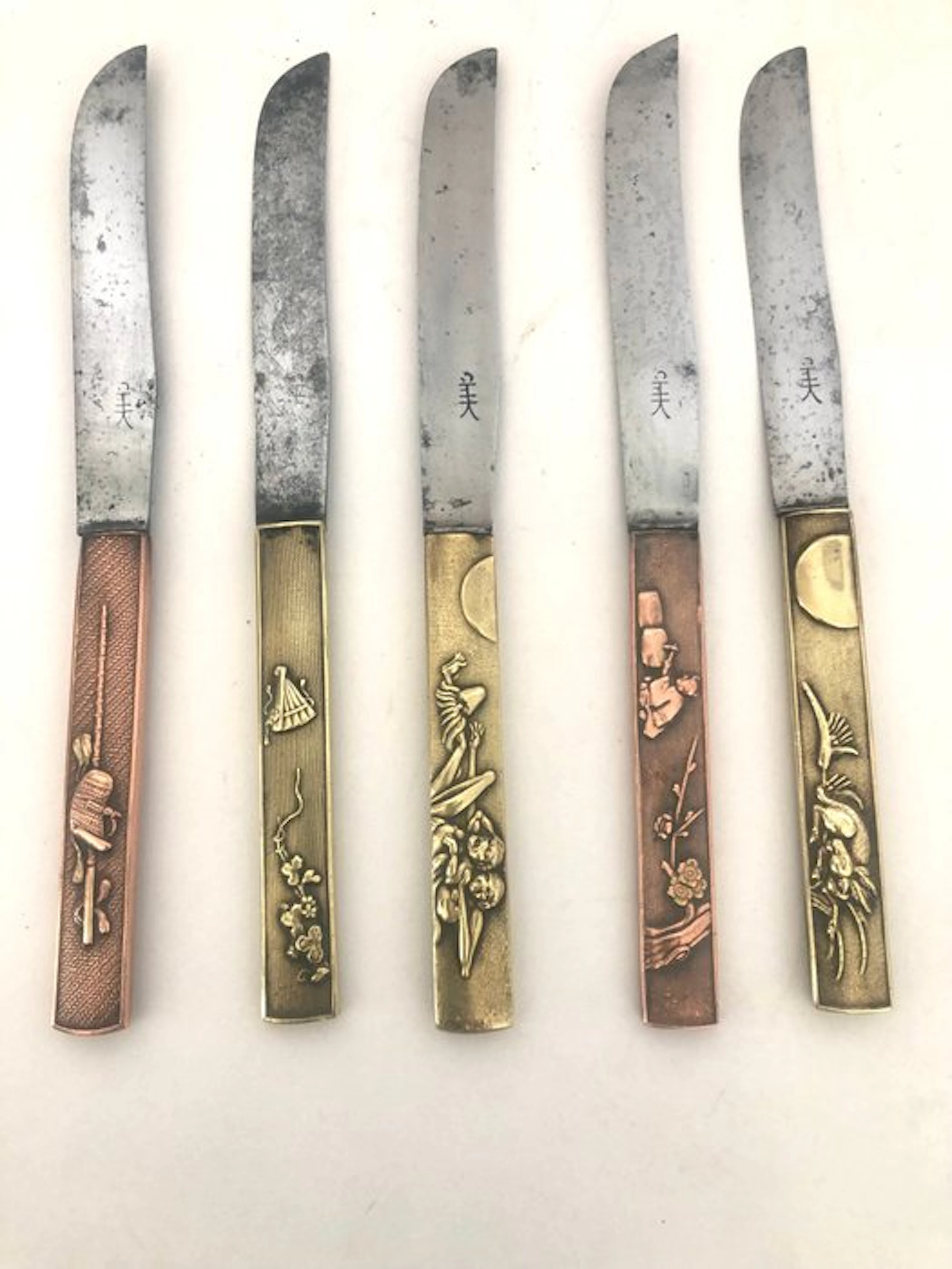 A. Dekker - Fruit knife (5) - Steel, Brass, Copper