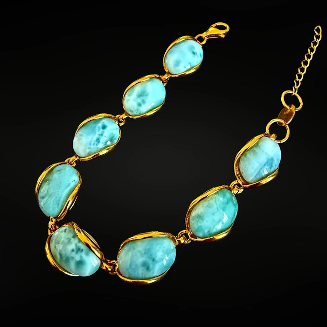 Luxury Larimar and Gold Bracelet – Caribbean Treasure Jewellery- 22 g - (1)