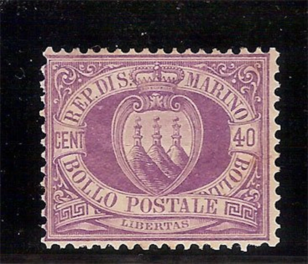 San Marino 1877 - 40C dark lilac, new with small tongue. - Sassone n° 7