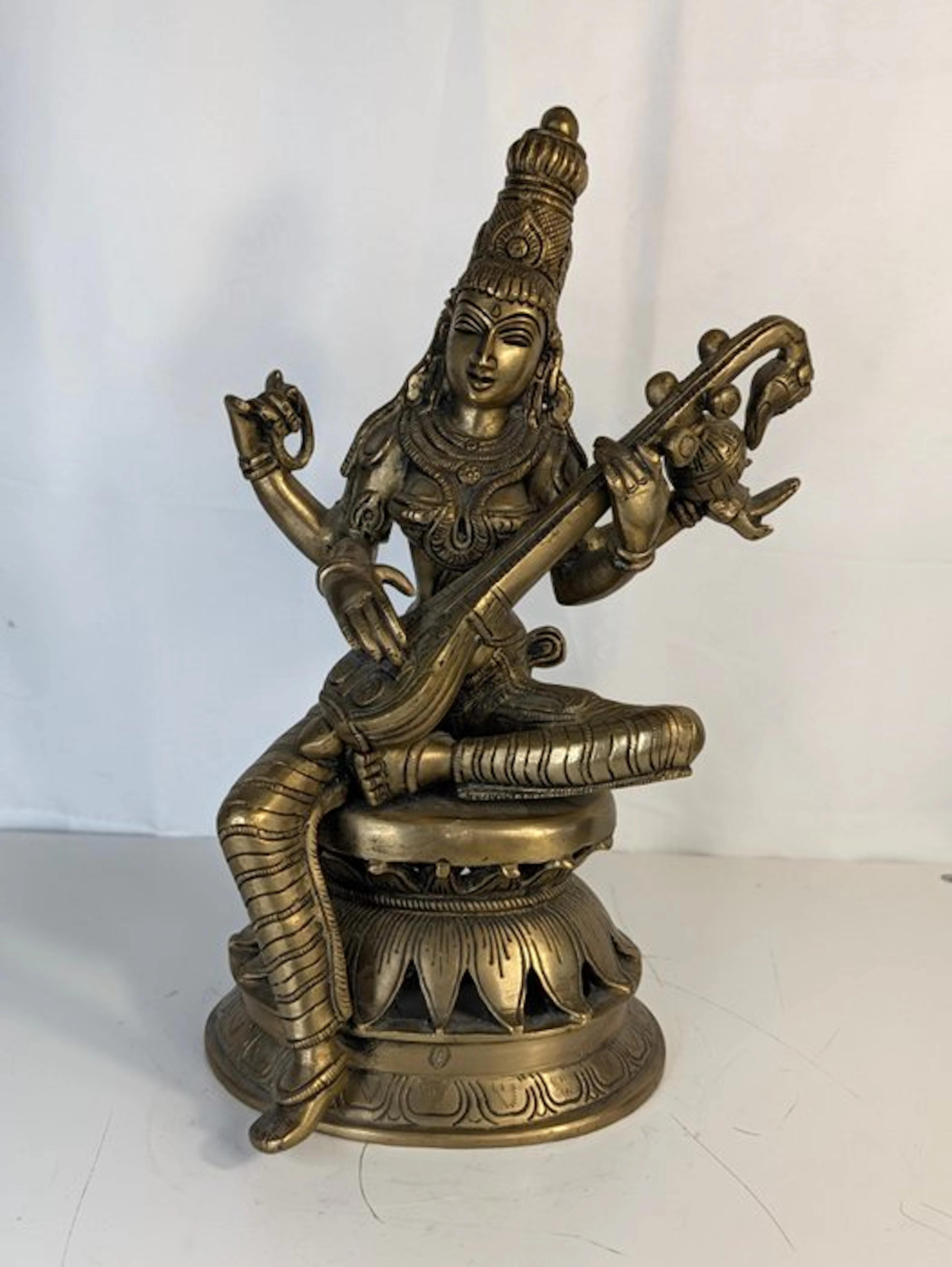 Saraswati with Veena – four-armed Hindu goddess – brass –...