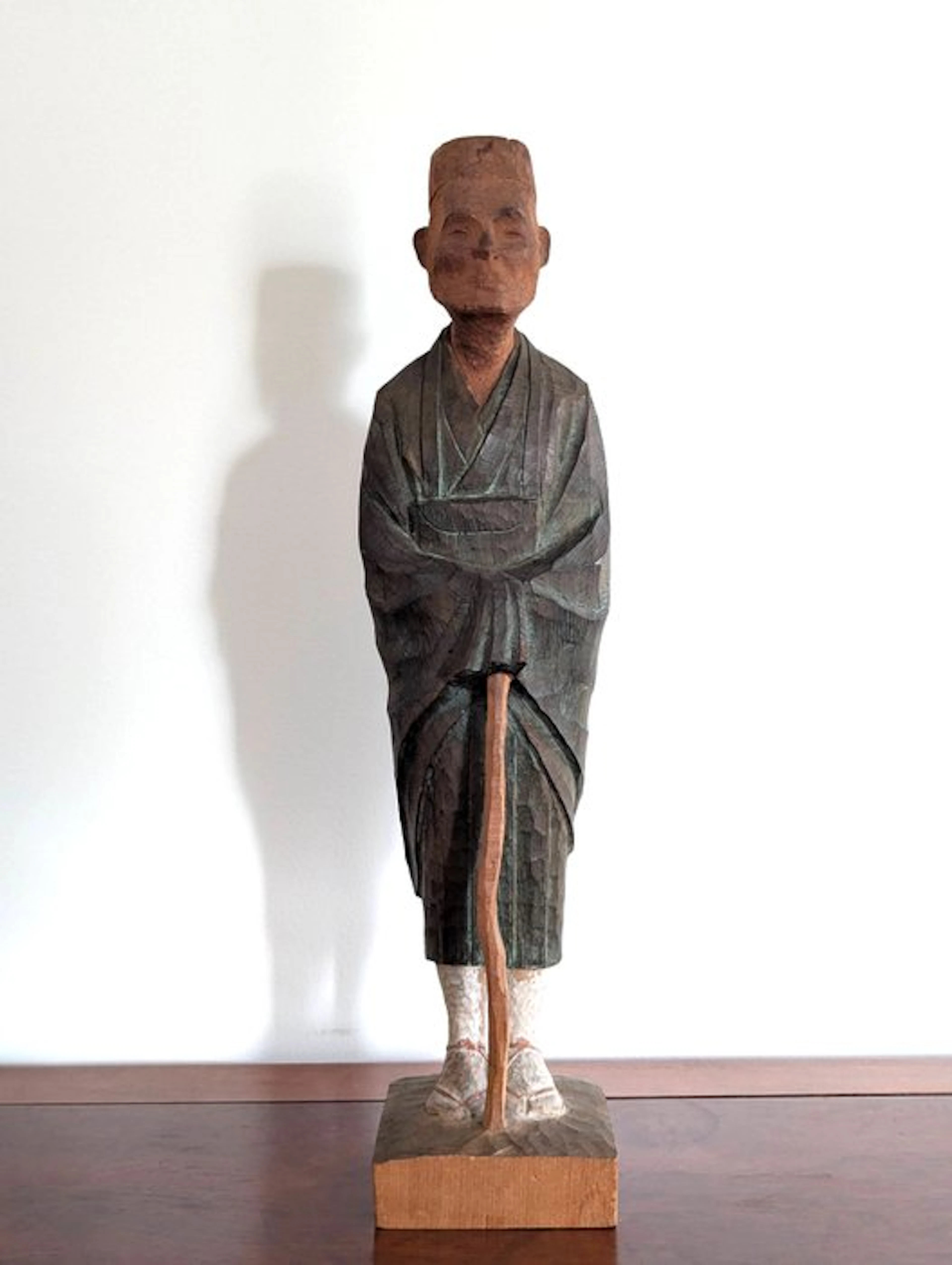 Vintage Hand-Carved Wooden Sculpture of Matsuo Bashō - Sculpture -