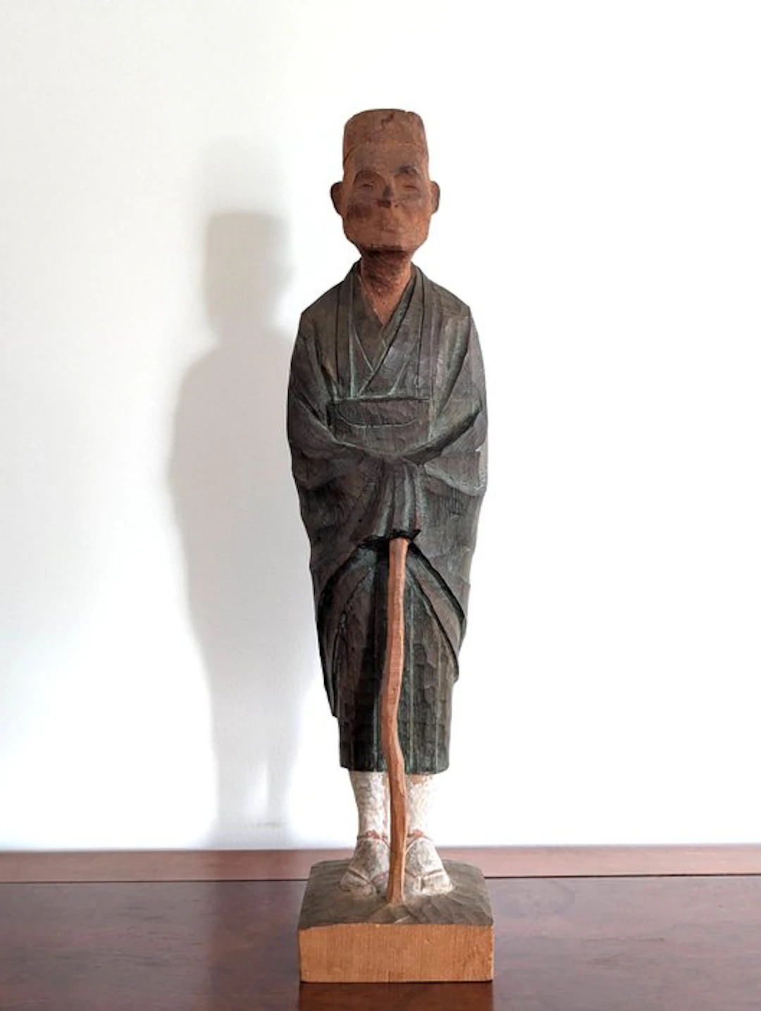 Vintage Hand-Carved Wooden Sculpture of Matsuo Bashō - Sculpture -