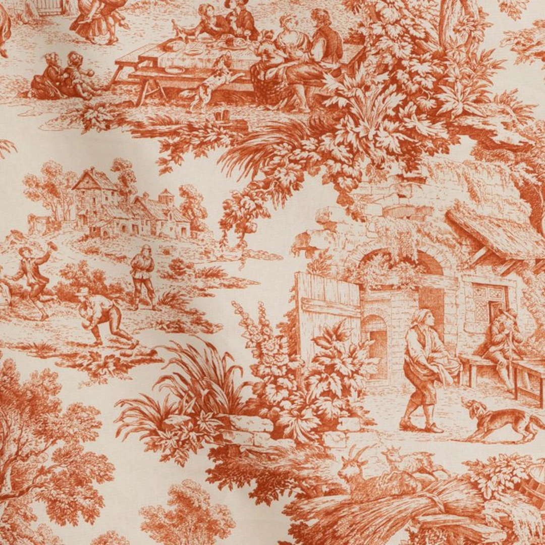 AA024 - Elegant and iconic Toile de Jouy Orange - Textile - 300 cm - 290 cm