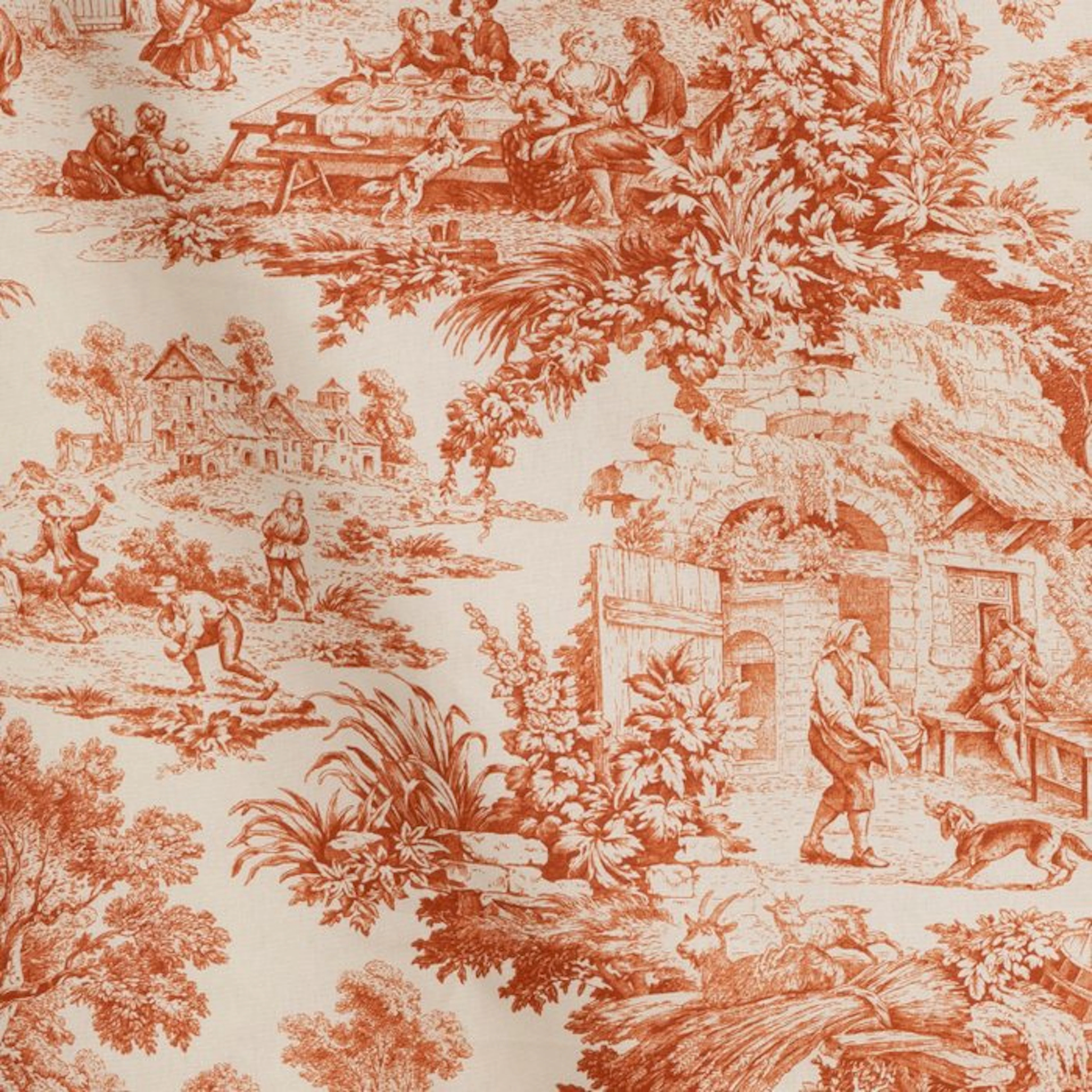 AA024 - Elegant and iconic Toile de Jouy Orange - Textile - 300 cm - 290 cm