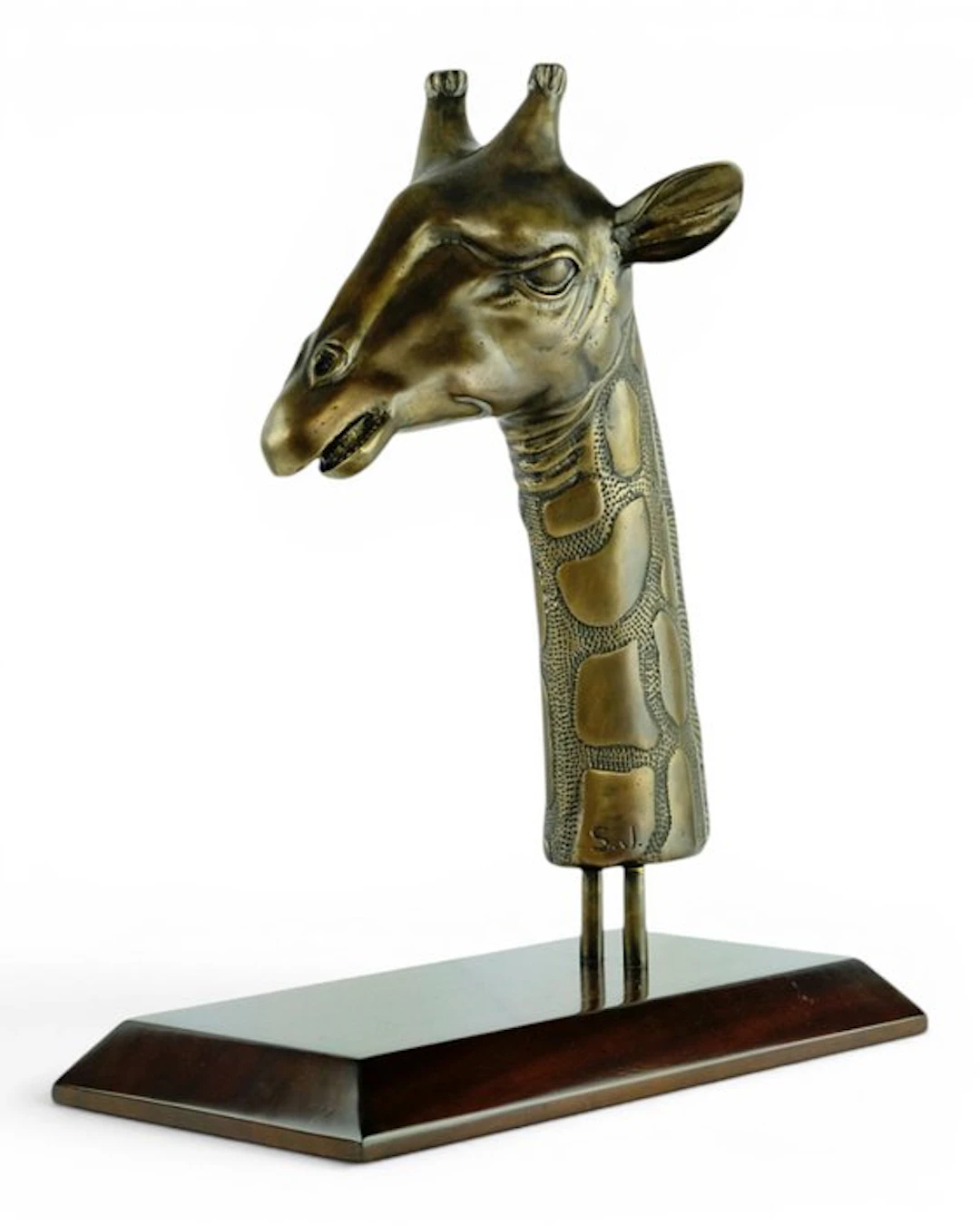 Initials S.J. - Sculpture, Majestic Giraffe - 7.5 kg - 48 cm - Bronze, Wood