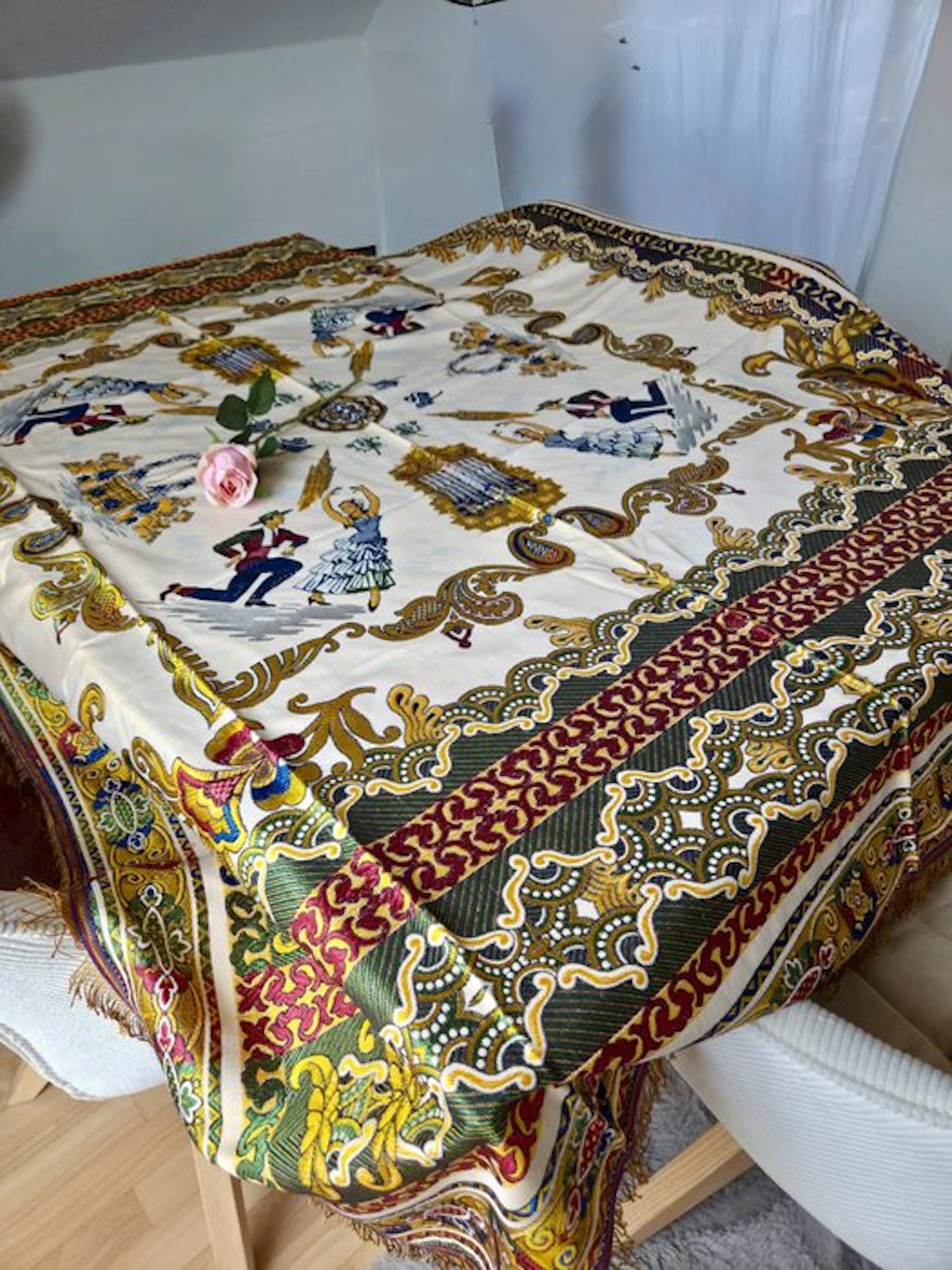 Große Spanische Vintage-Tischdecke / Wandbehang – Sevilla Folklore – ca