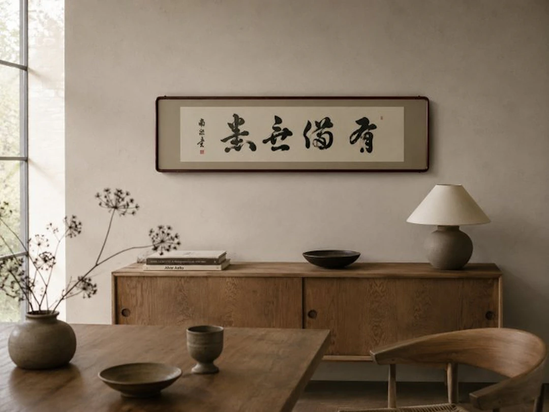 Framed Japanese Zen Calligraphy Work by Nansen - "Yūbi Mukan" (With Preparation