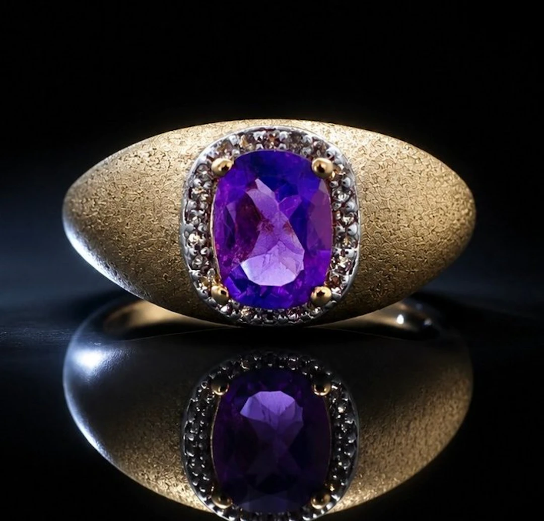 No reserve price - Ring 925 sterling silver, gold-plated, amethyst, zircon