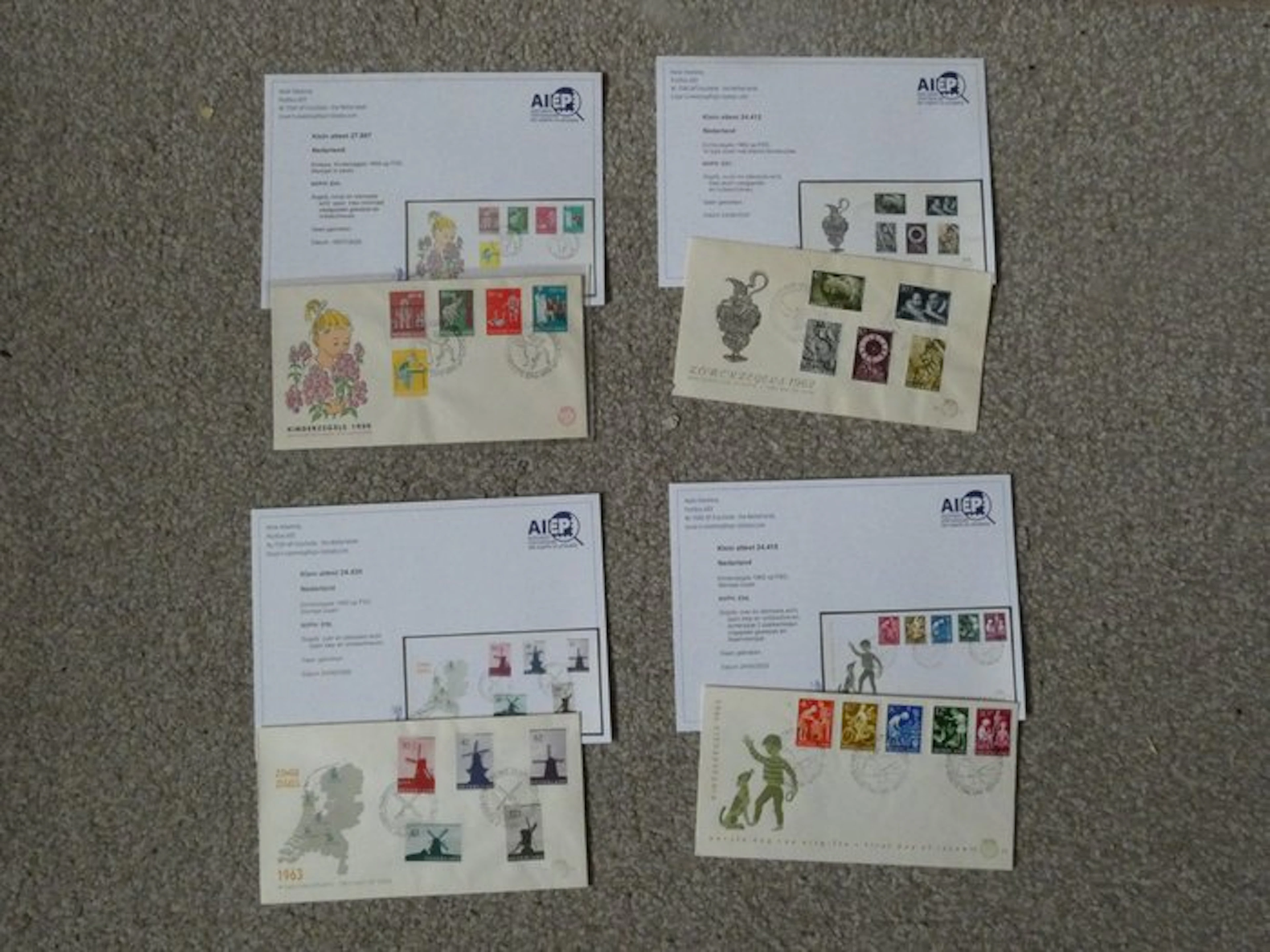 Netherlands 1959/1963 - 4 blank FDCs with certificate