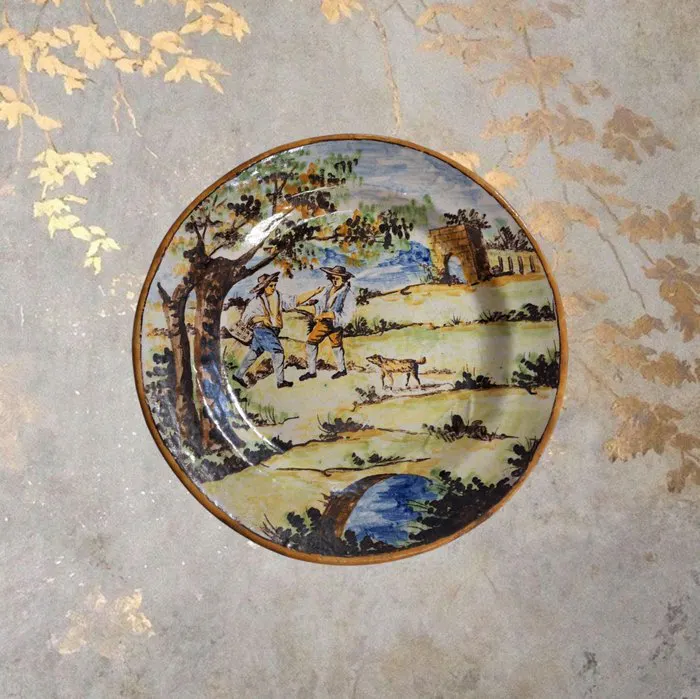Dish - Polychrome maiolica - Manifattura di Castelli d'Abruzzo - 19th Century