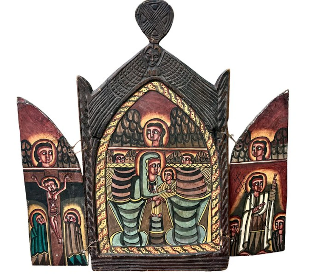 Travel icon - Annunciation - Wood - Large triptych - Hand-painted - 58 x 67 cm