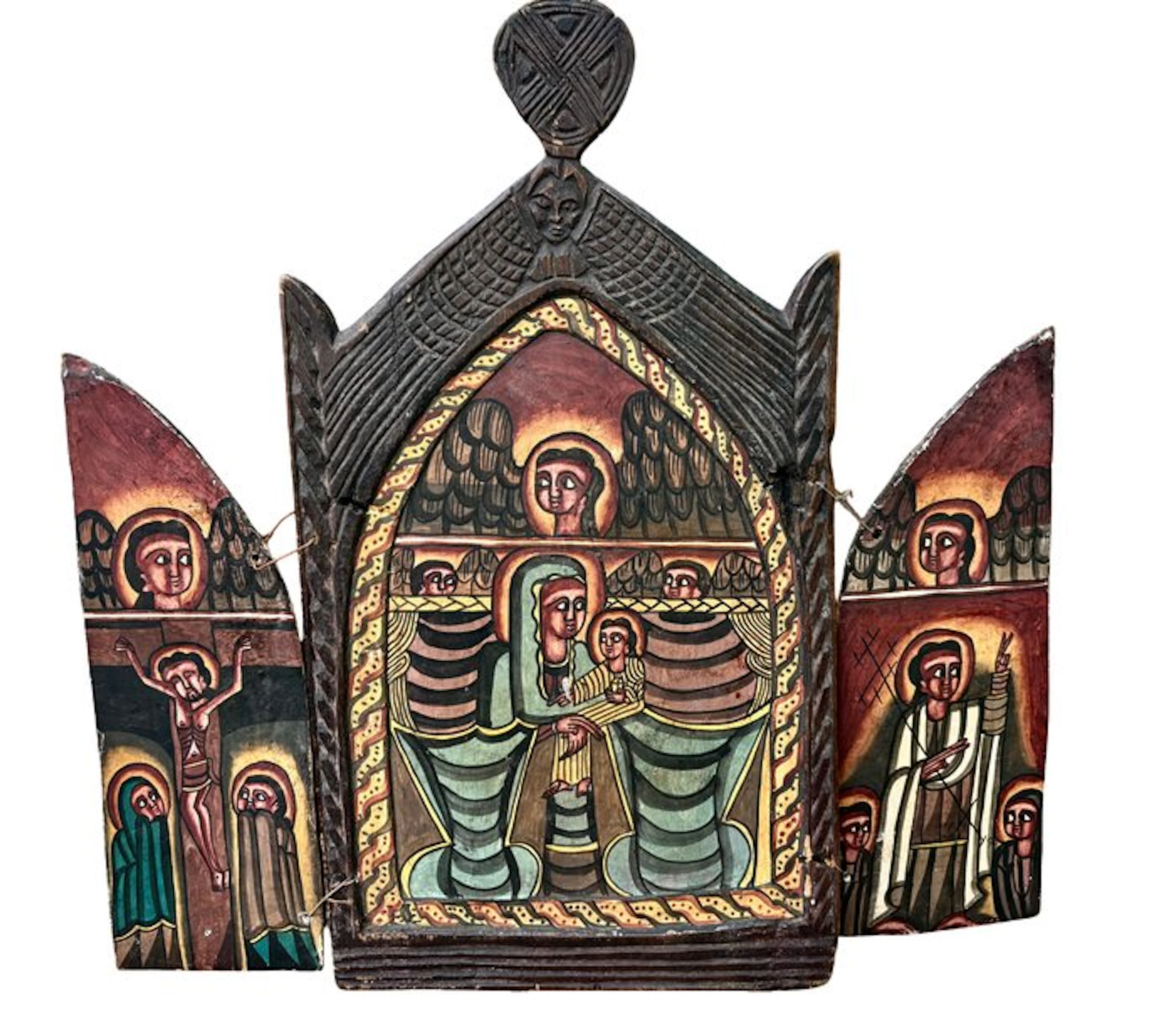 Travel icon - Annunciation - Wood - Large triptych - Hand-painted - 58 x 67 cm
