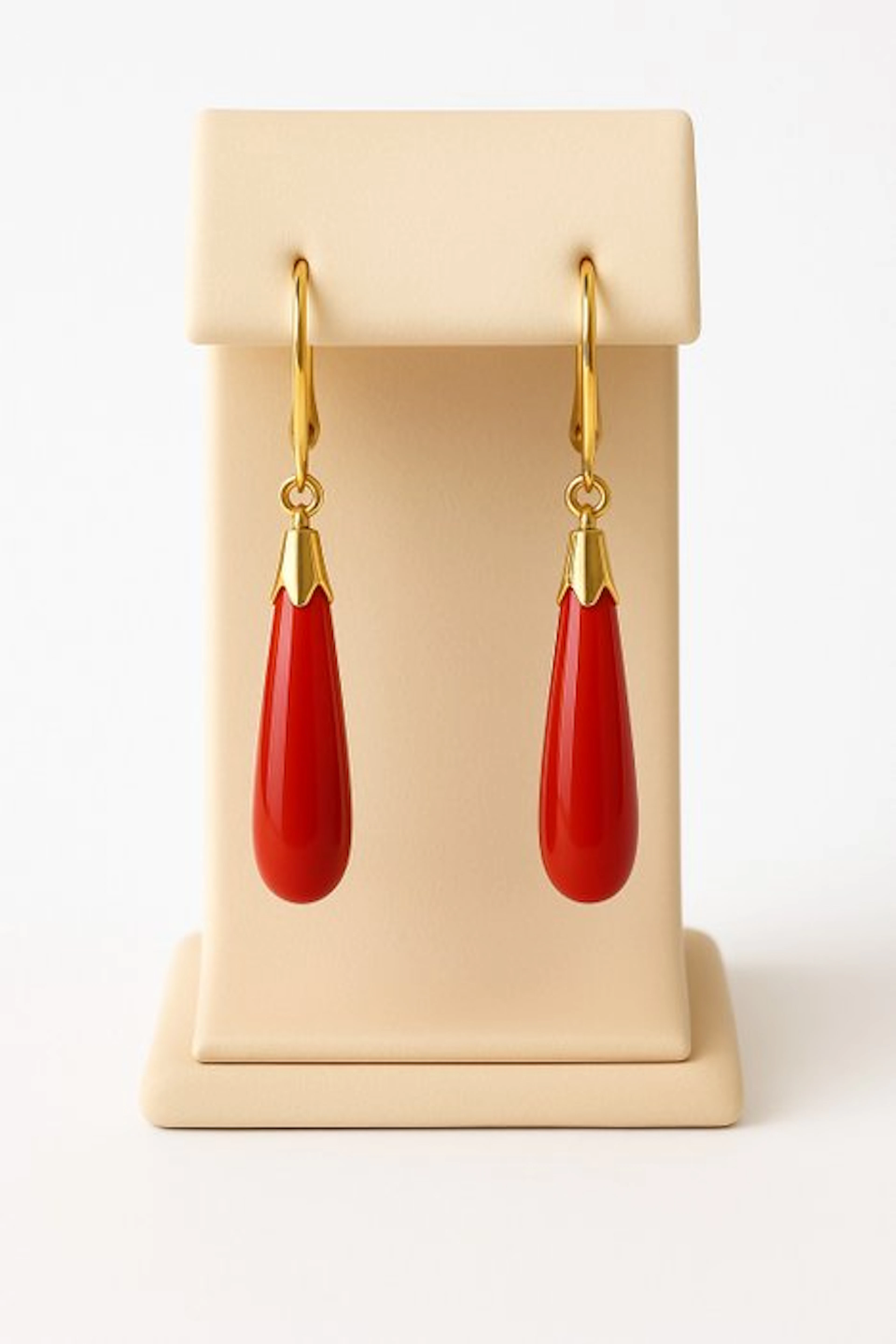 Earrings - 18 kt. Yellow gold Coral - Coral