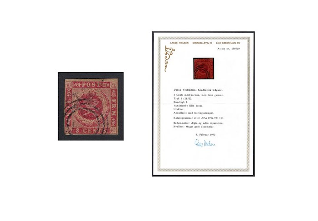 Danish West Indies 1855/72 - Coat of Arms 3c Carmine with...