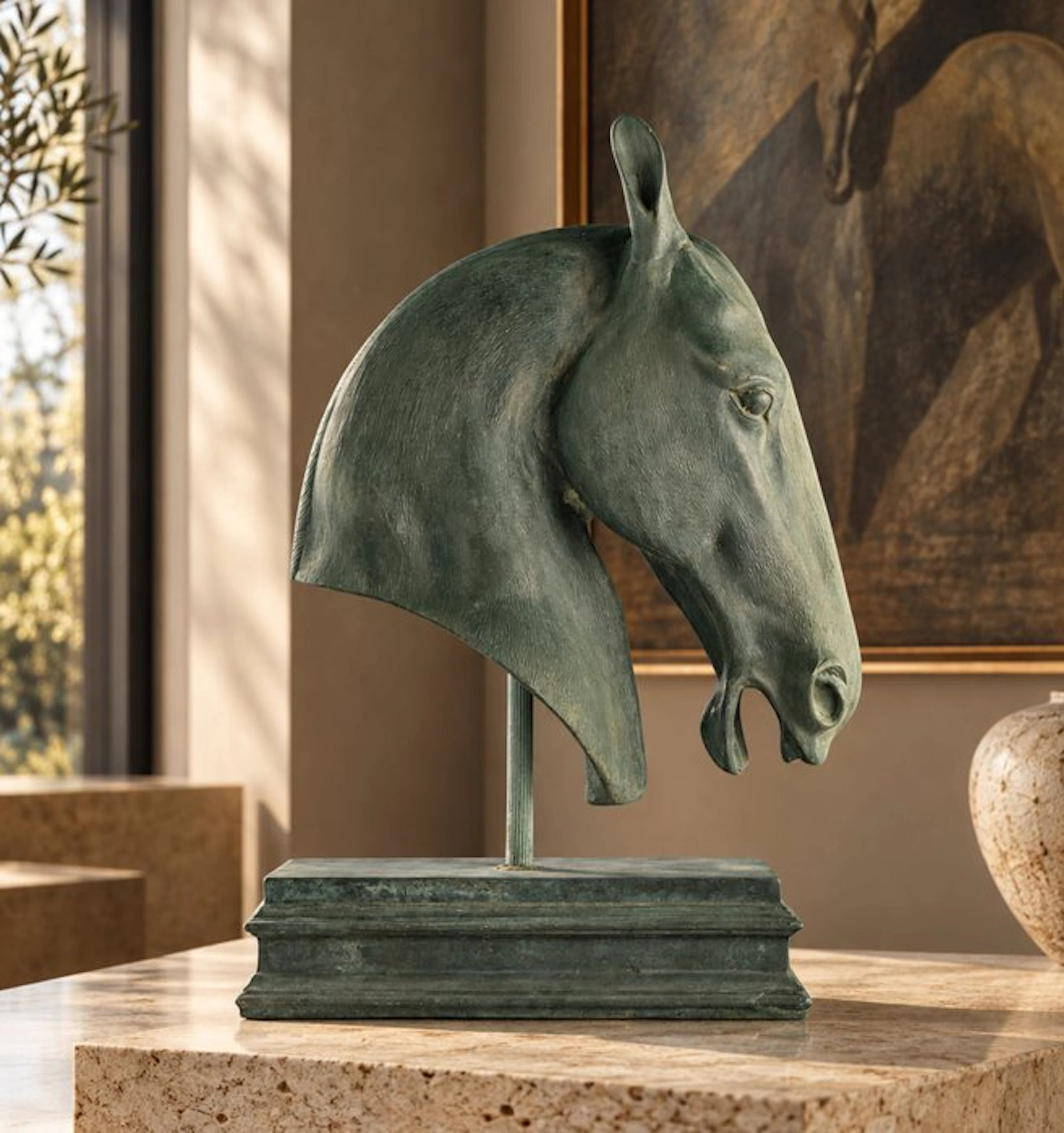 Sculpture, Magnificent Horse Head - 15 kg - 52 cm - Lead